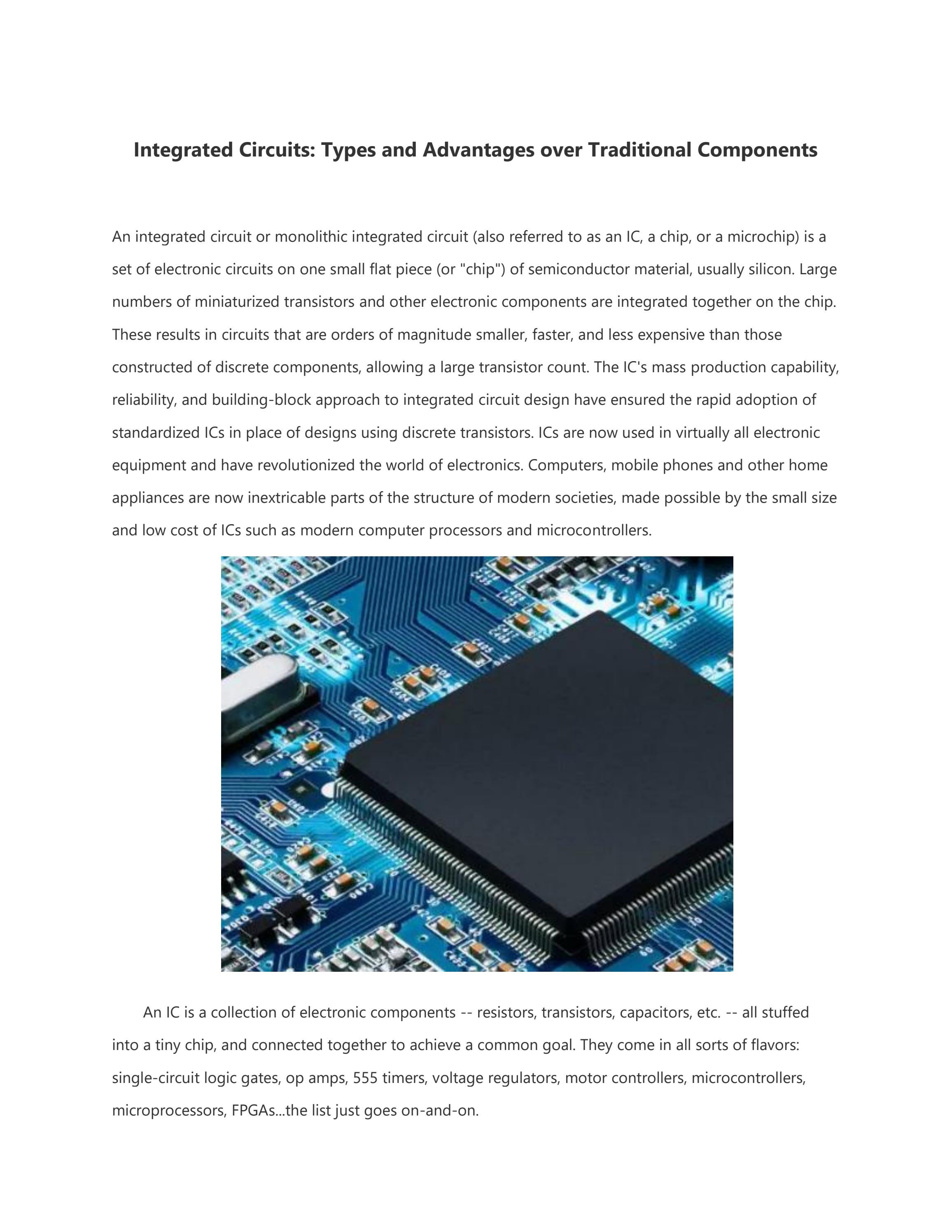 Integrated Circuits Types and Advantages over Traditional Components
