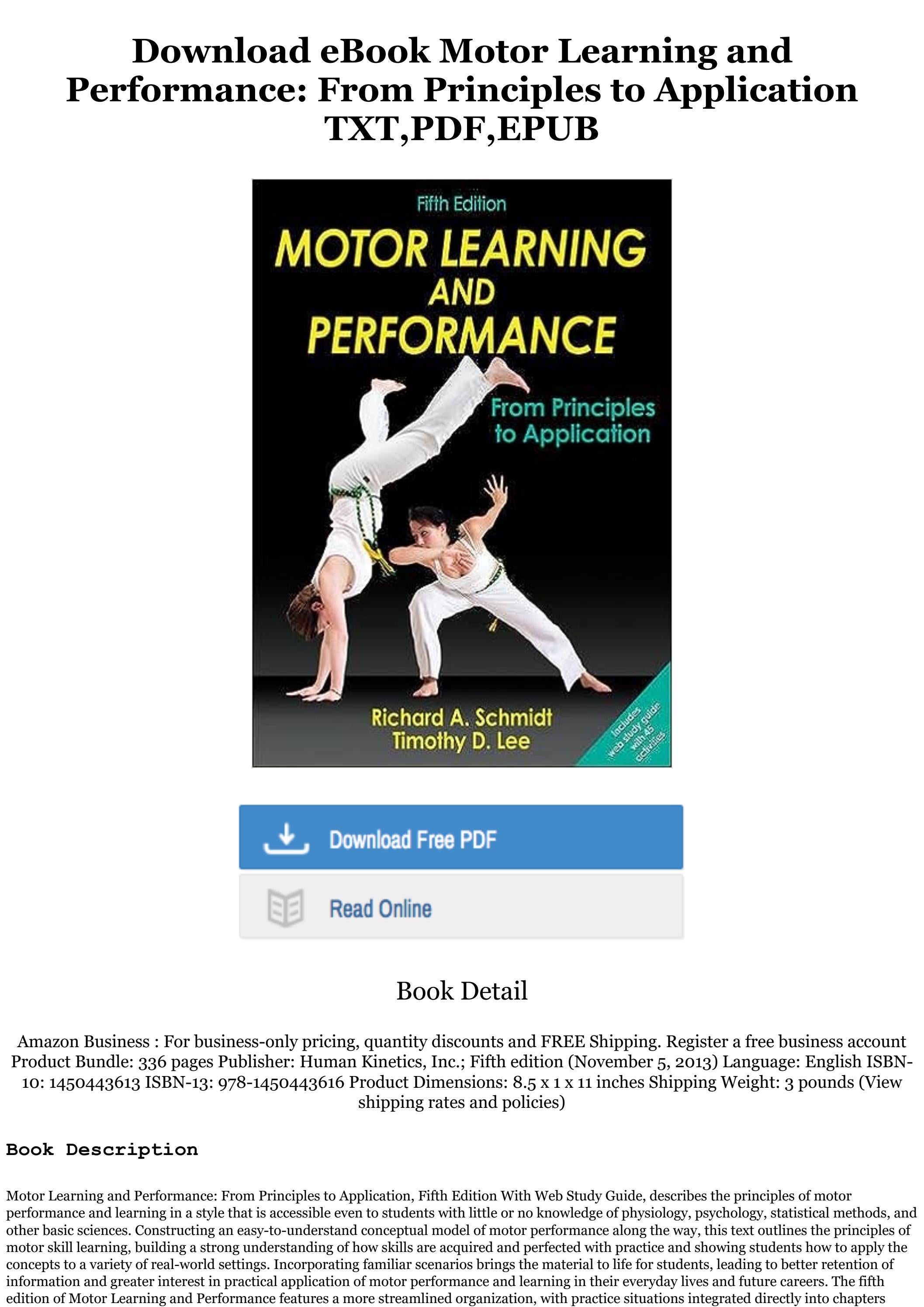 [P.D.F Download] Motor Learning and Performance From Principles to