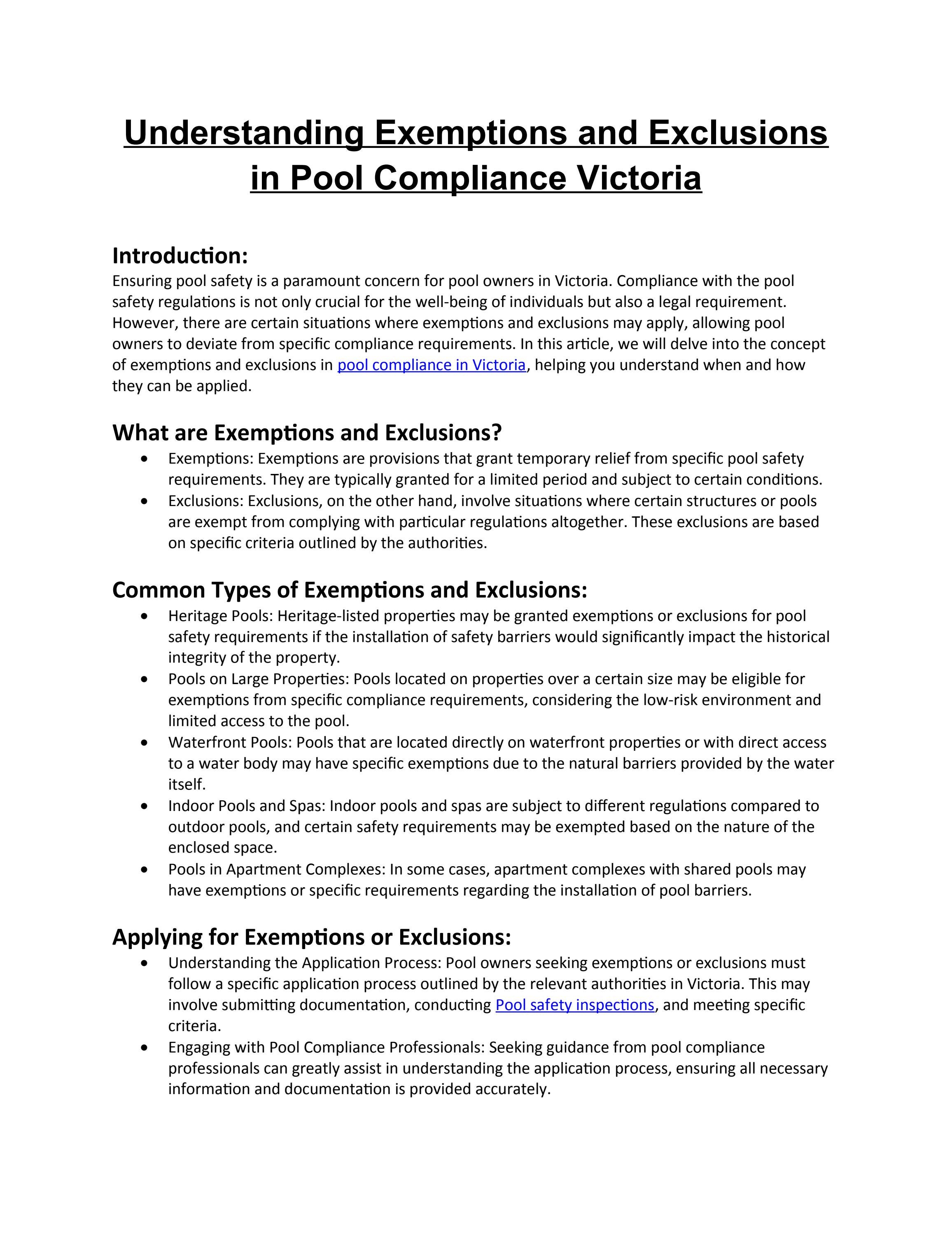 Understanding Exemptions and Exclusions in Pool Compliance Victoria by
