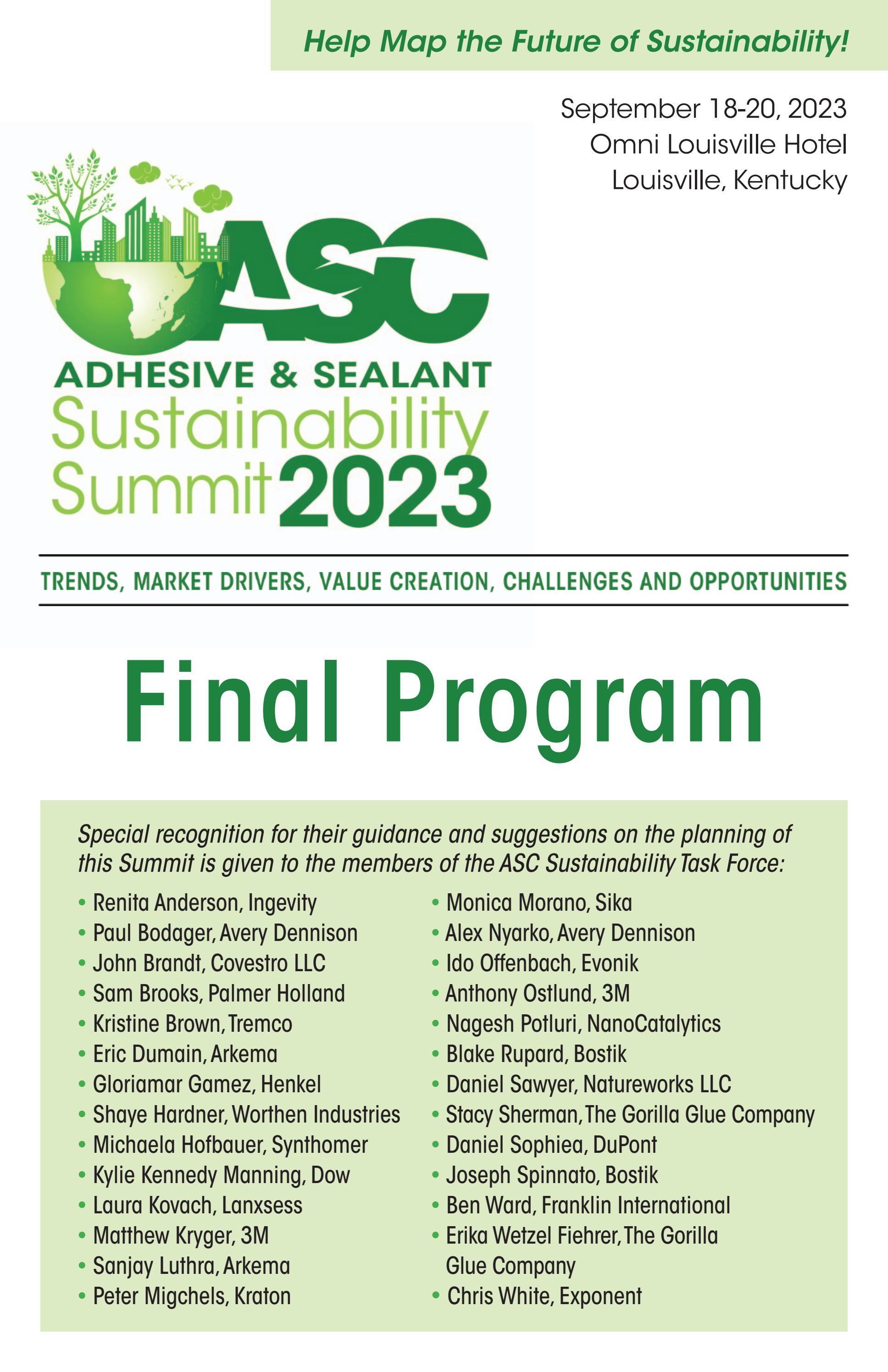 ASC 2023 Sustainability Summit Final Program by The Adhesive & Sealant Council Issuu