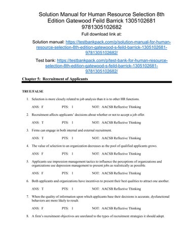 Human resource selection 8th edition gatewood test bank 1 by 