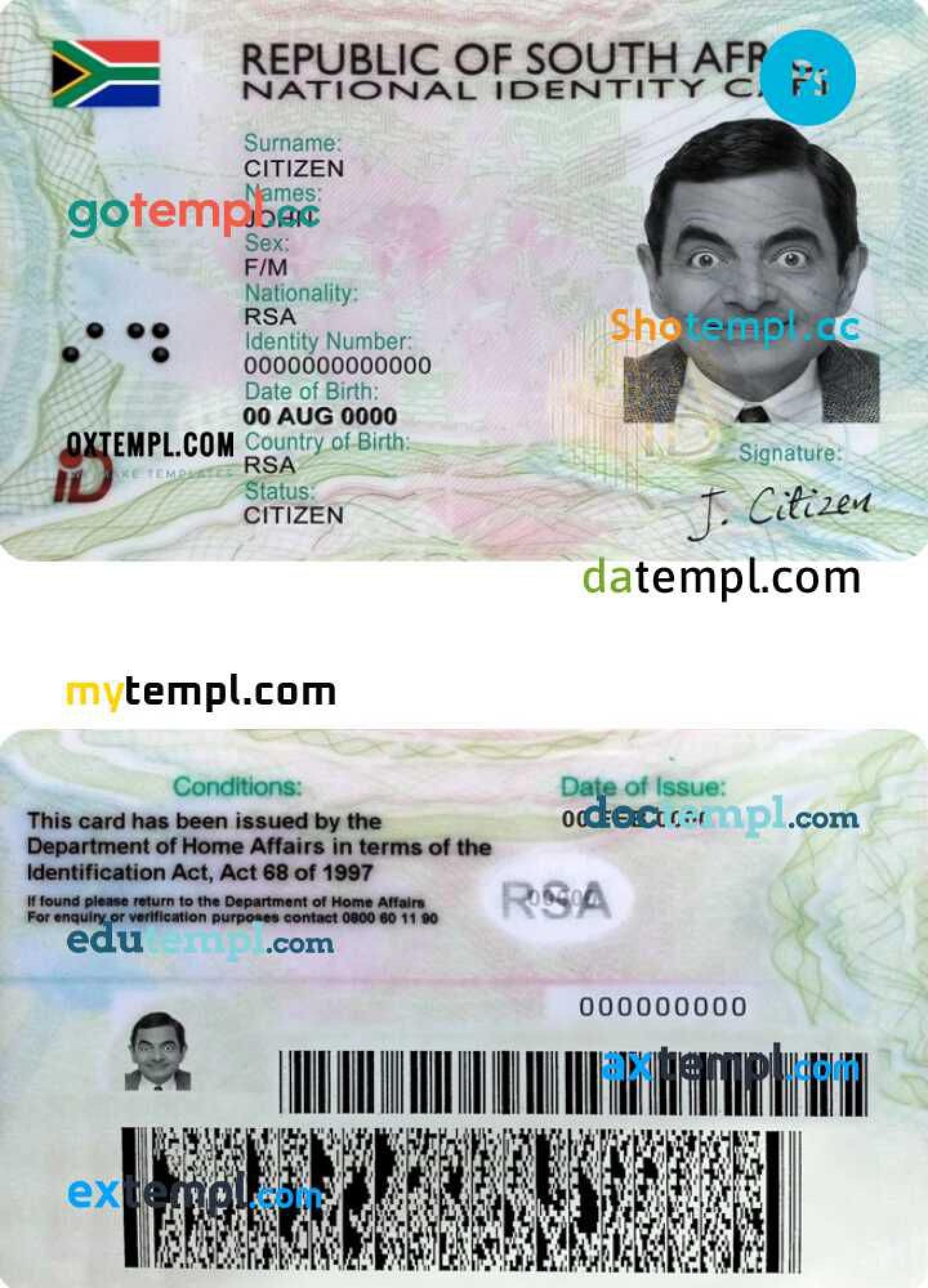 South Africa Id Template Editable Templates - Free Word Template