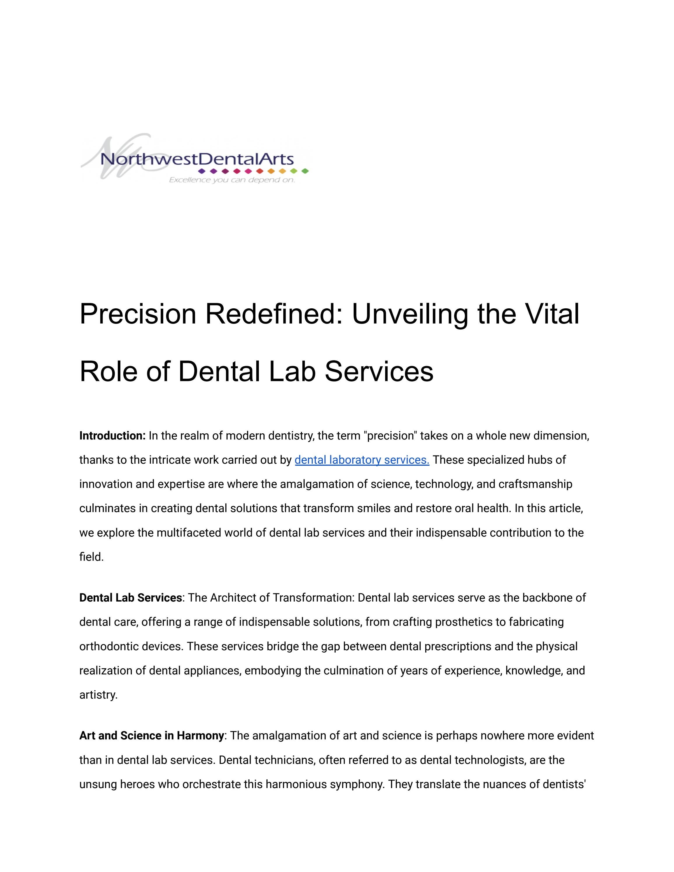 Precision Redefined Unveiling the Vital Role of Dental Lab Services by