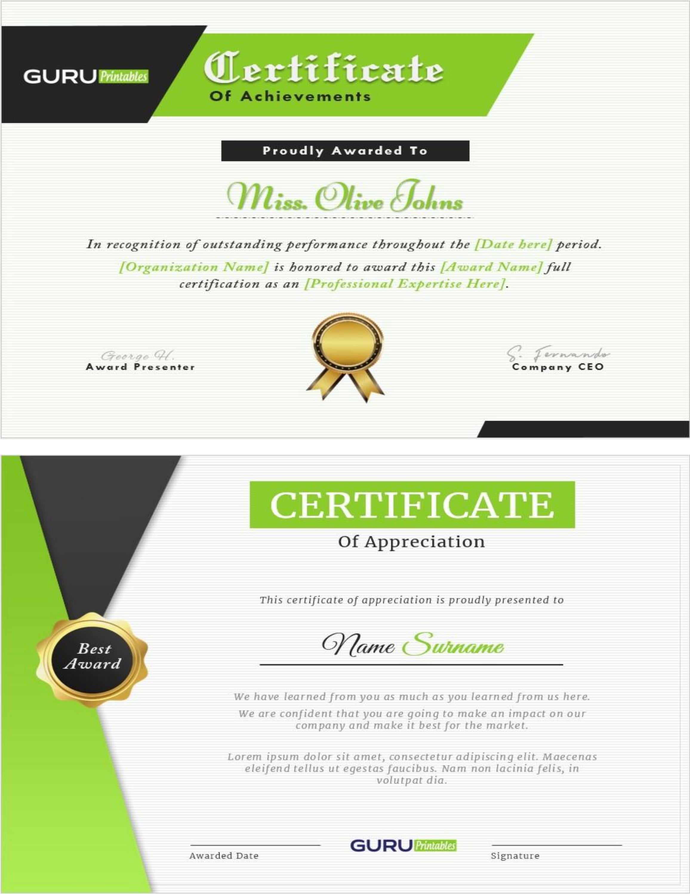 Best Certificate Templates by Guru Printables - Issuu