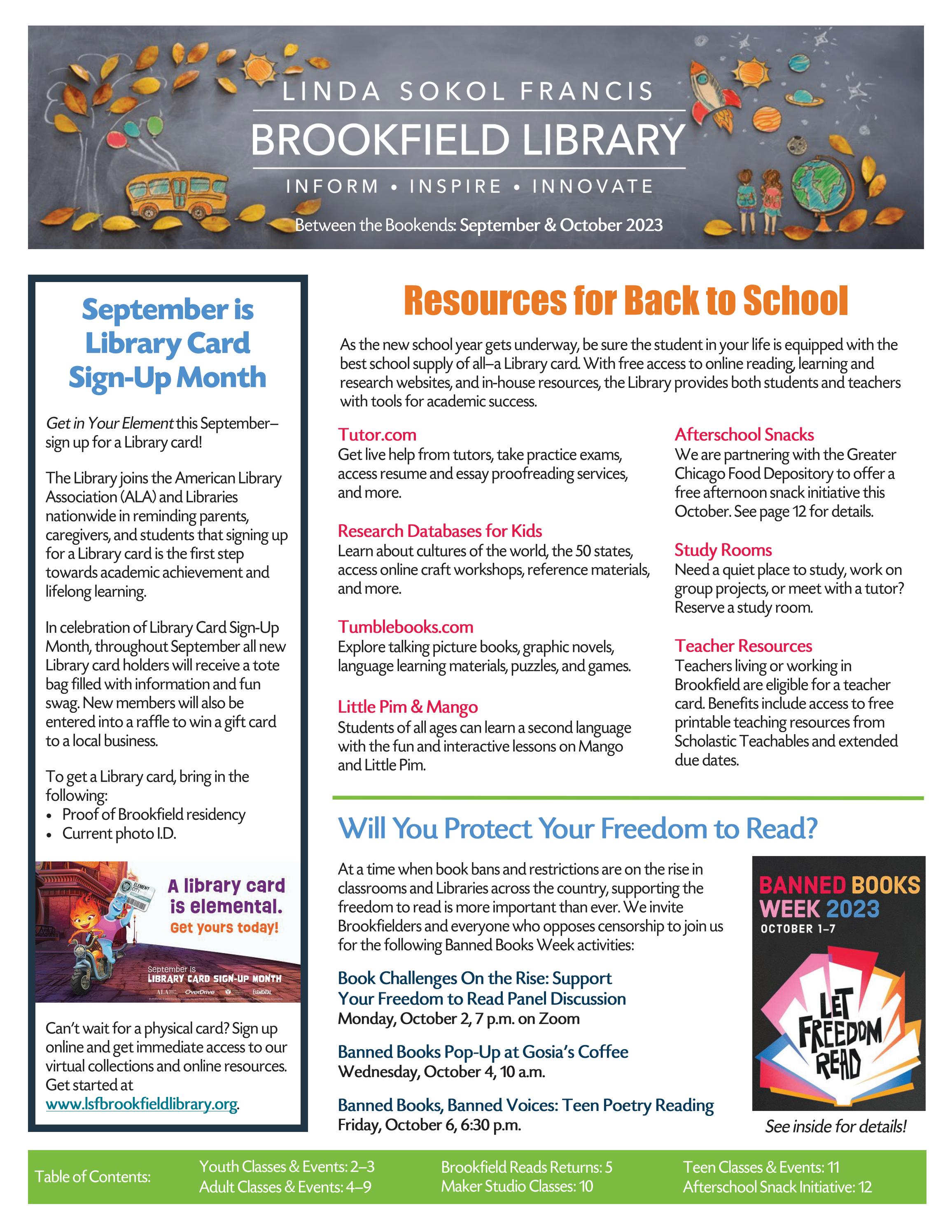 Between the Bookends SeptemberOctober, 2023 by LSFBrookfieldLibrary