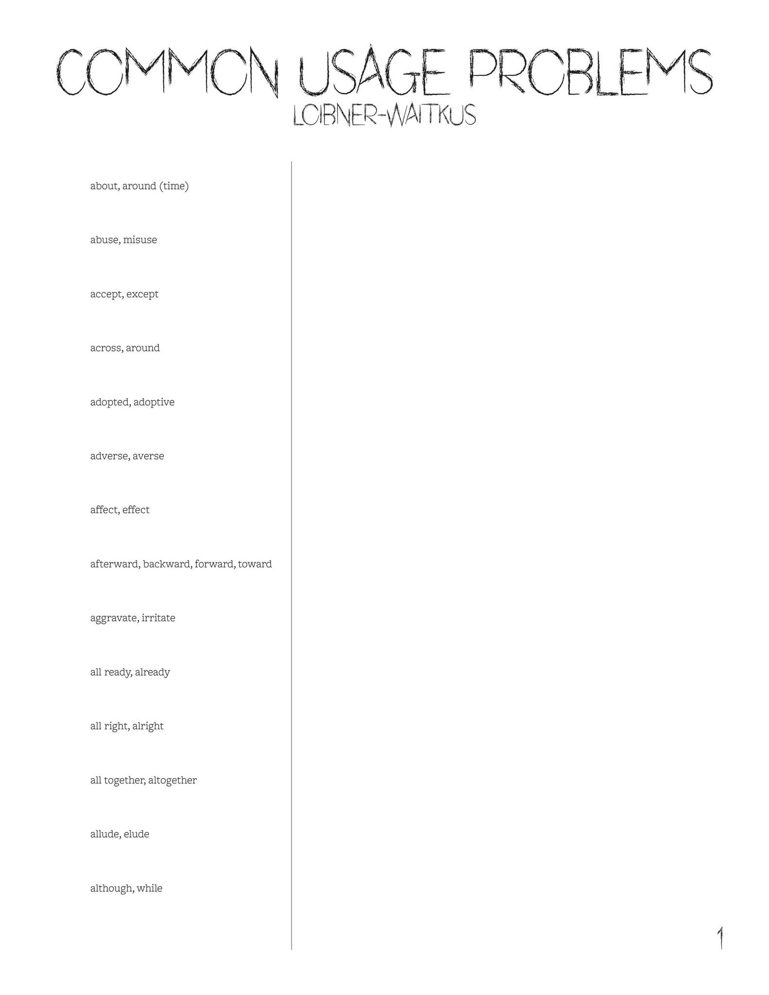 Common Usage Problems by Allen Loibner-Waitkus by Allen Loibner-Waitkus ...