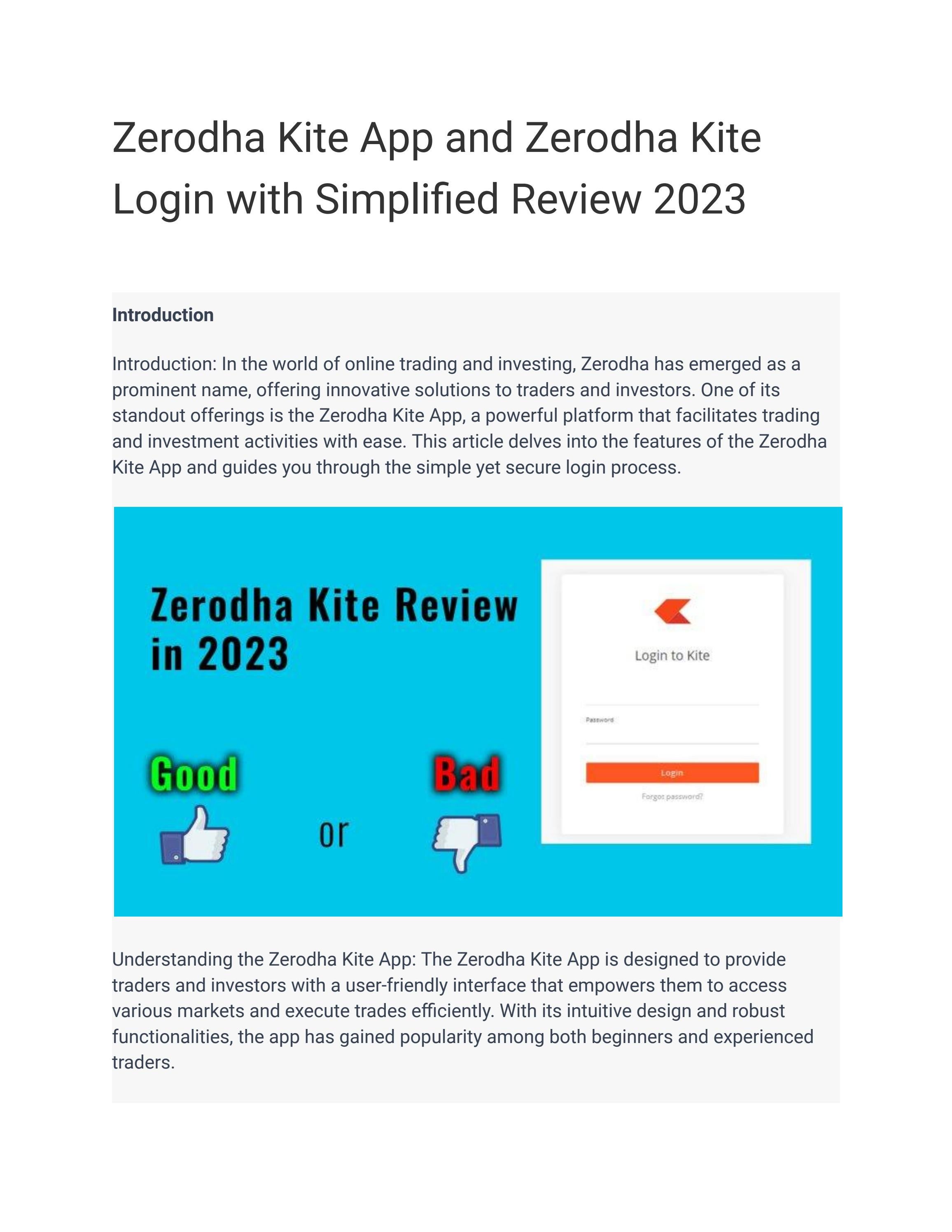 Zerodha Kite App and Zerodha Kite Login with Simplified Review 2023 by