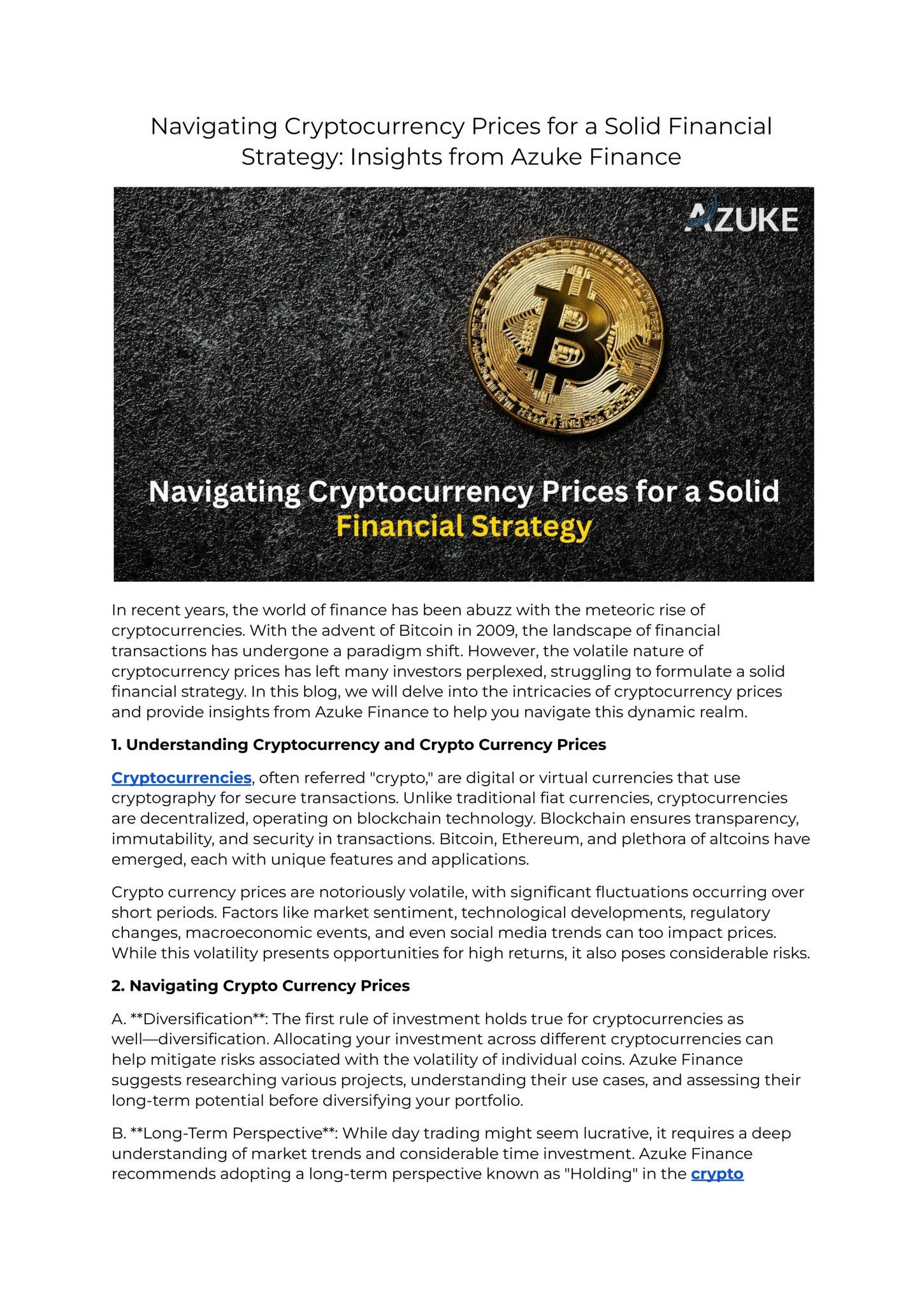 Navigating Cryptocurrency Prices for a Solid Financial Strategy: Insights  from Azuke Finance by Azuke Global Investment Advisers - Issuu