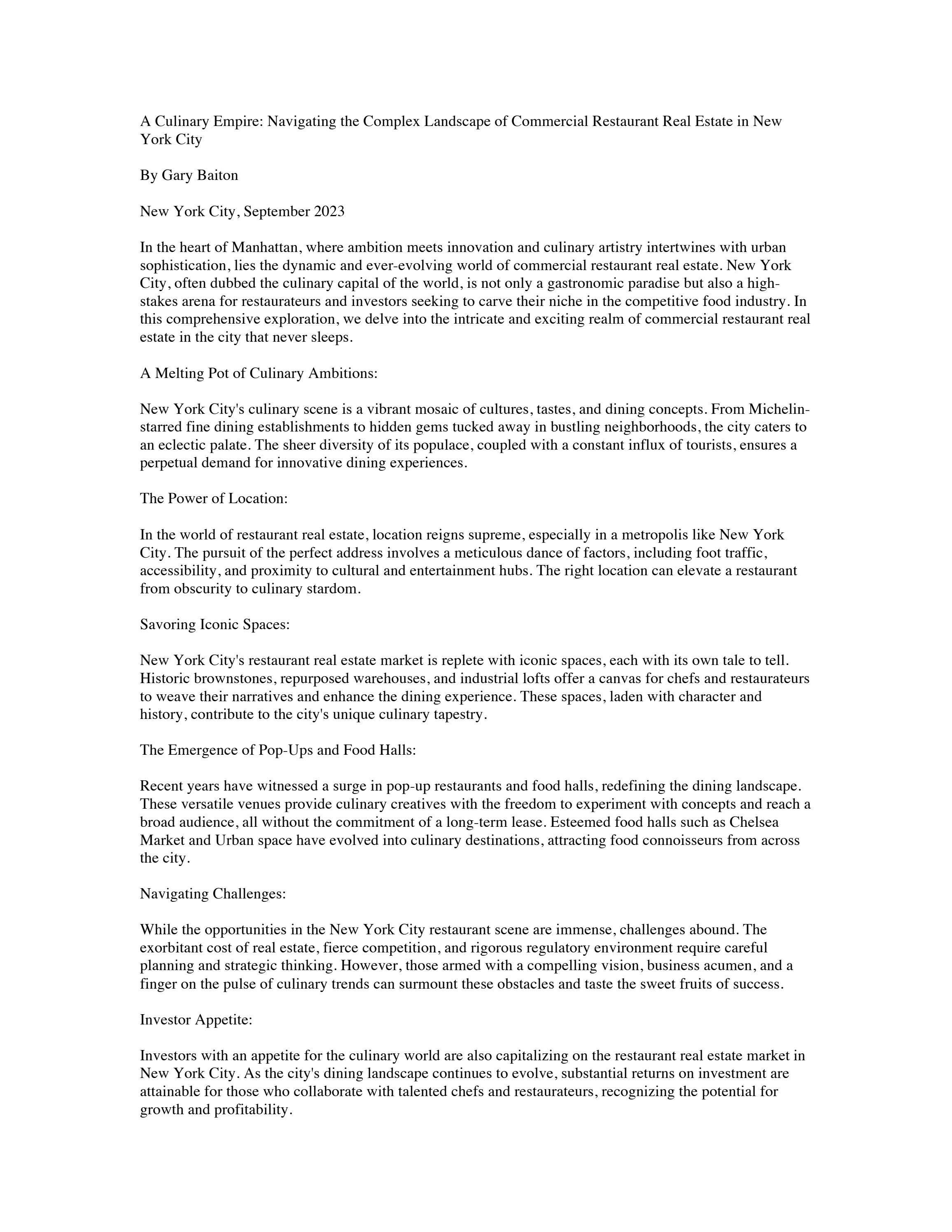 The Culinary Frontier Navigating New York City's Commercial Restaurant