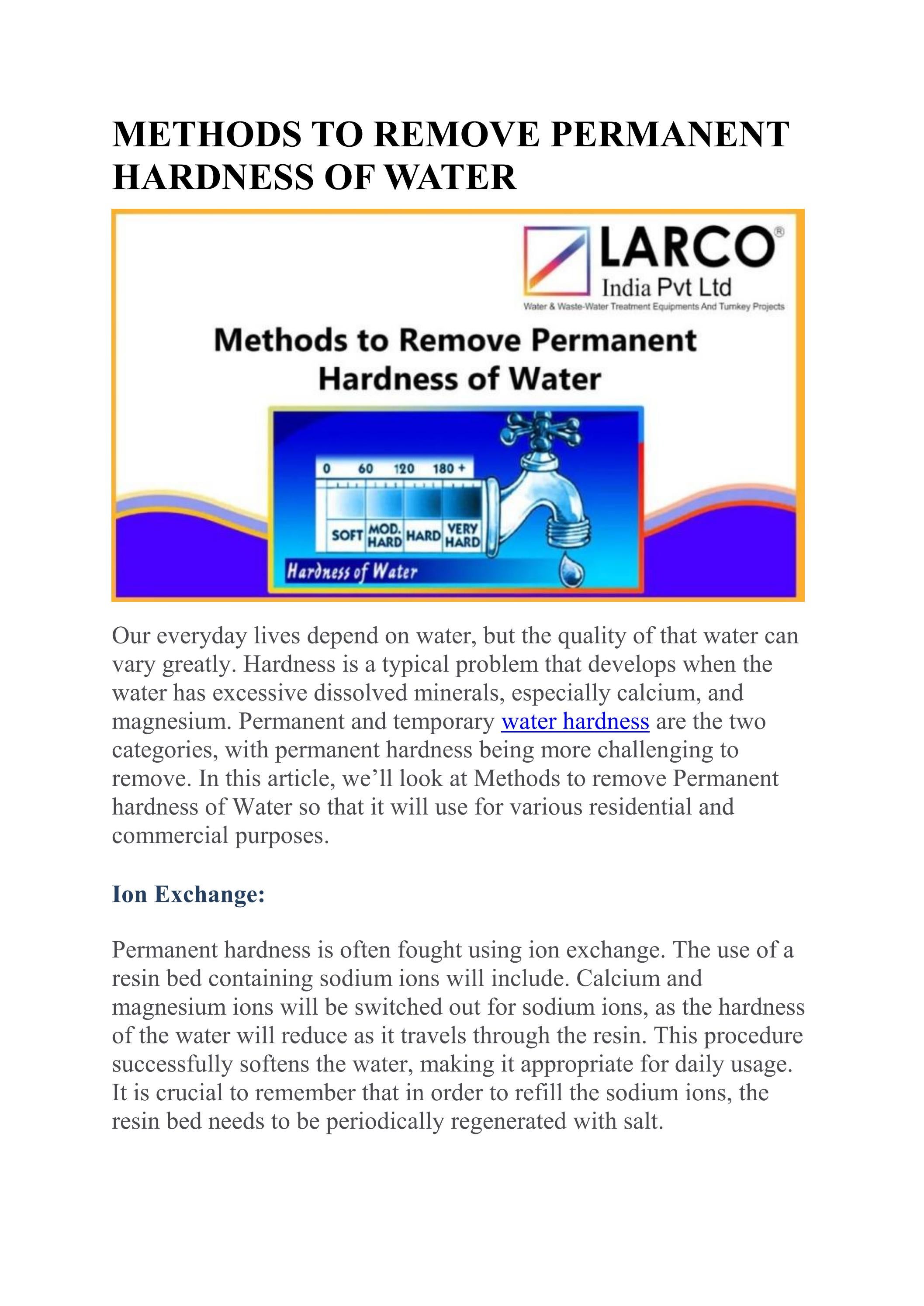 METHODS TO REMOVE PERMANENT HARDNESS OF WATER by larcoindia Issuu