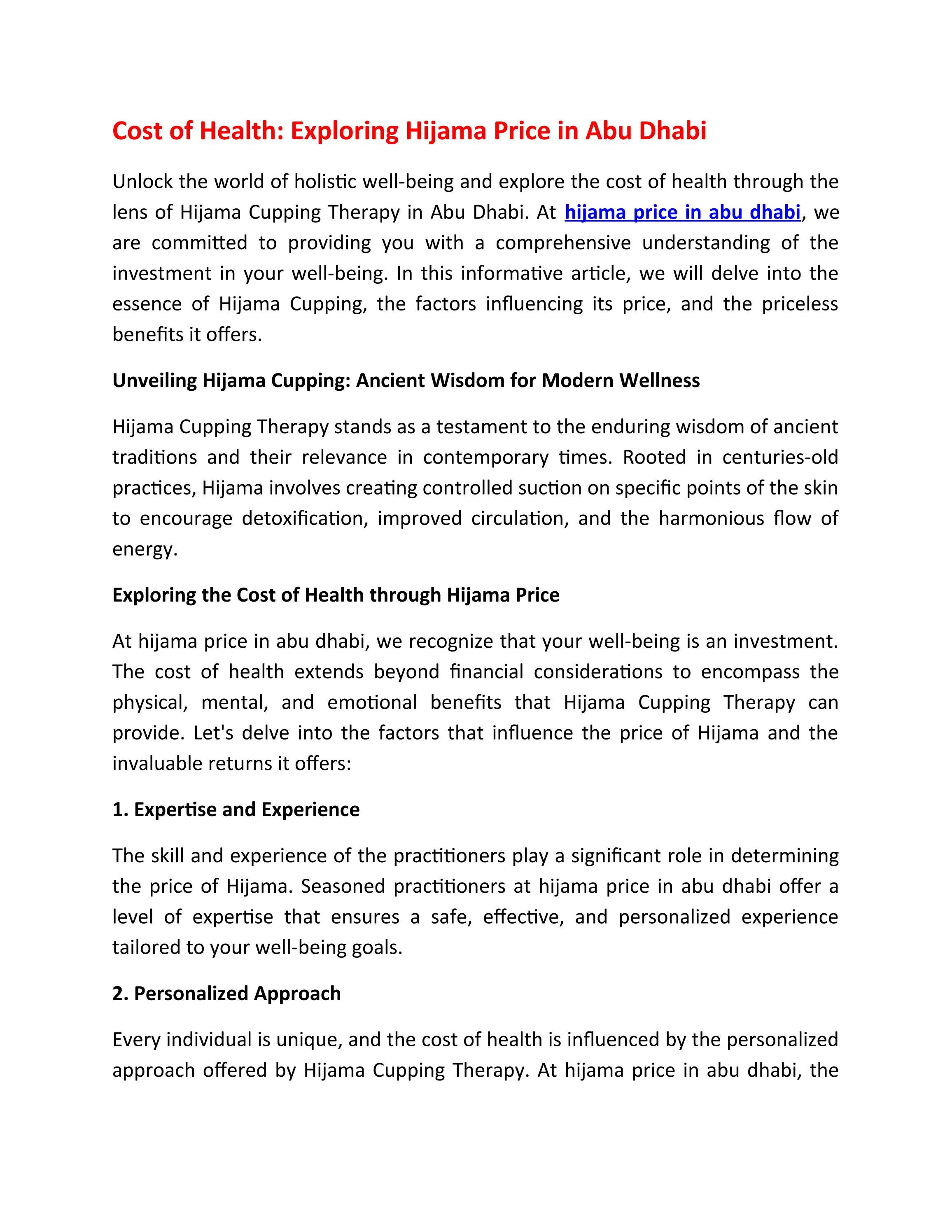 Cost of Health Exploring Hijama Price in Abu Dhabi by hijamainabudhabi