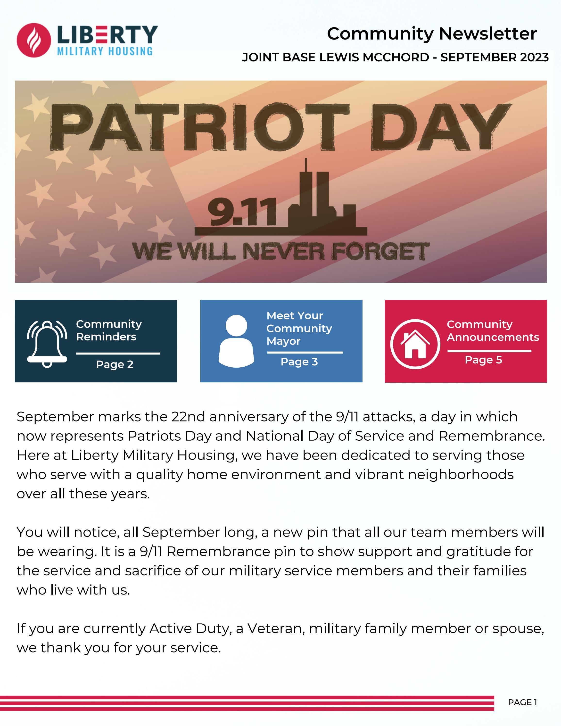 September 2023 Community Newsletter JBLM by Liberty Military Housing