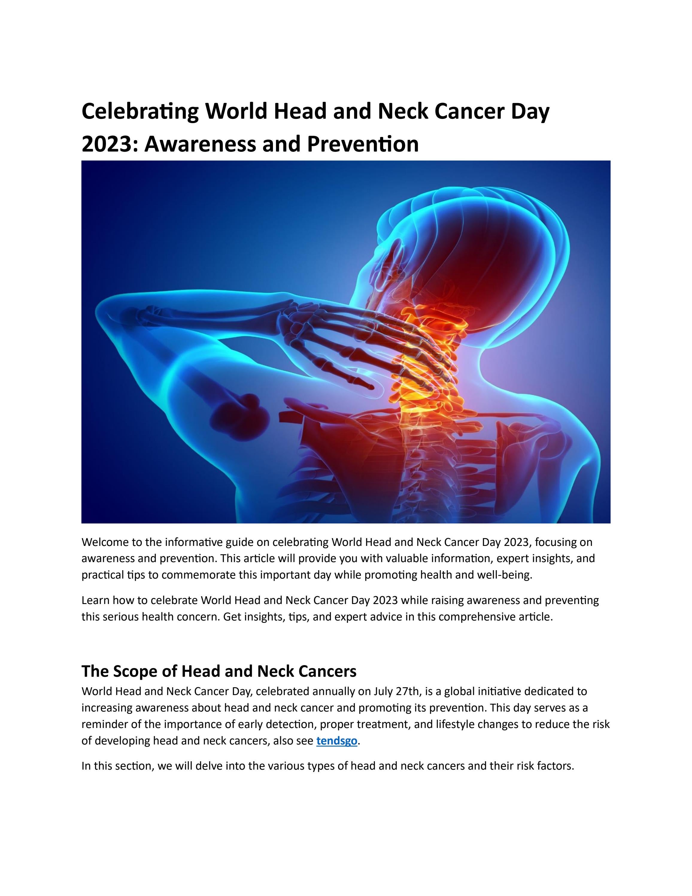 Celebrating World Head and Neck Cancer Day 2023: Awareness and ...