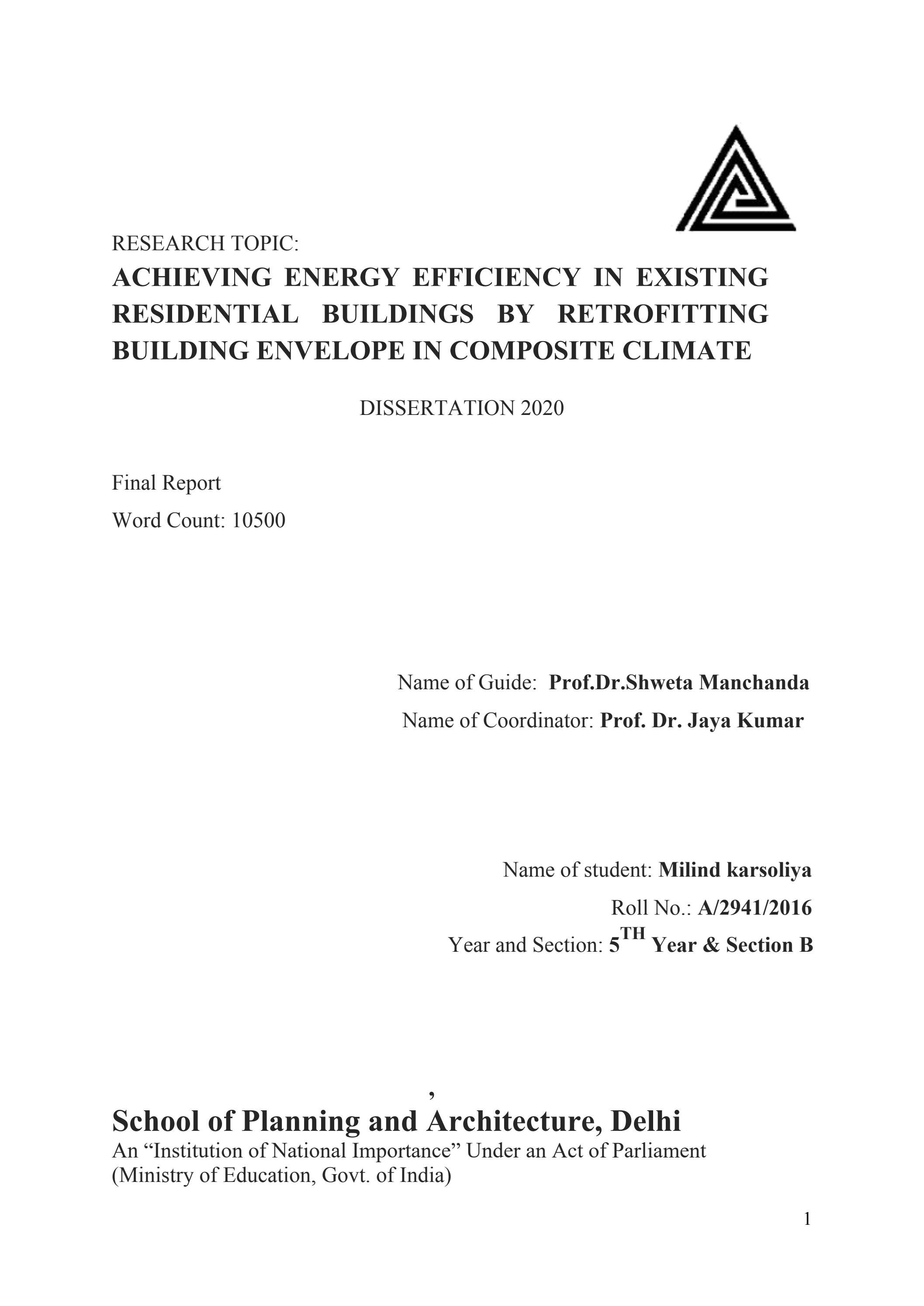 ACHIEVING ENERGY EFFICIENCY IN EXISTING RESIDENTIAL BUILDINGS BY