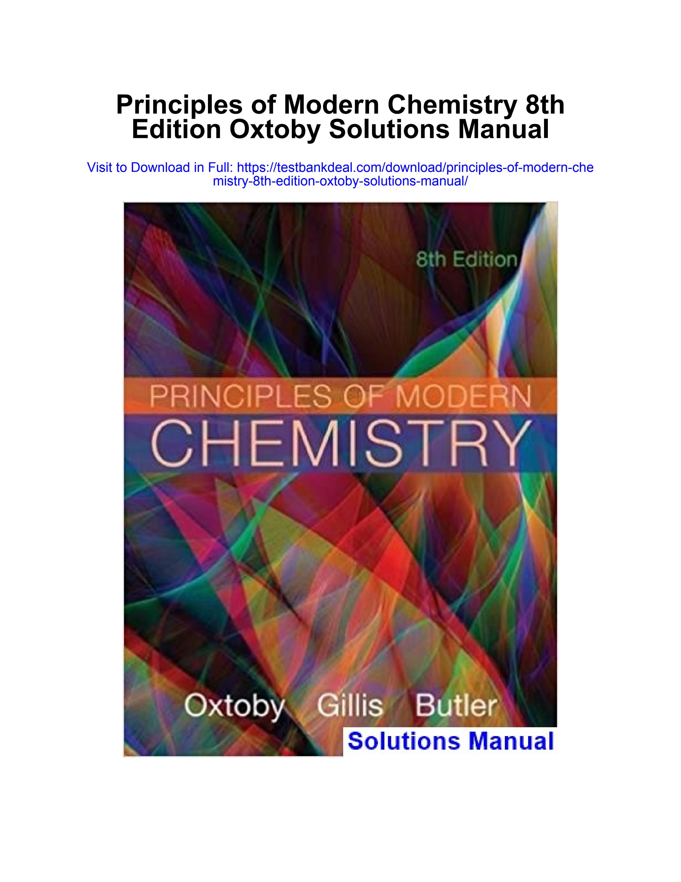 Principles of modern chemistry 8th edition oxtoby solutions manual by ...