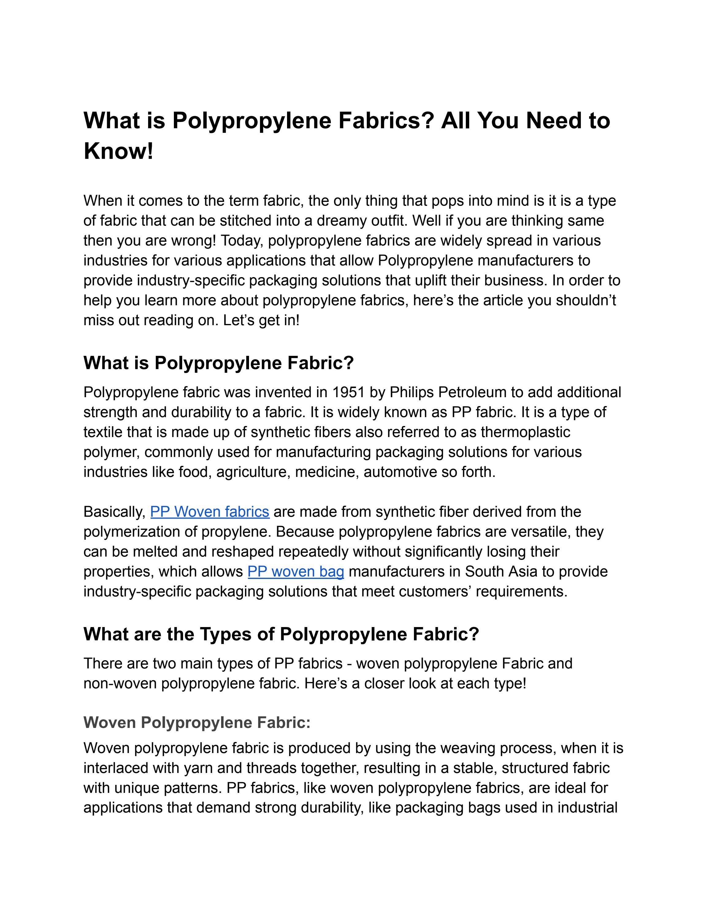 What is Polypropylene Fabrics? All You Need to Know! by Lincon Polymers