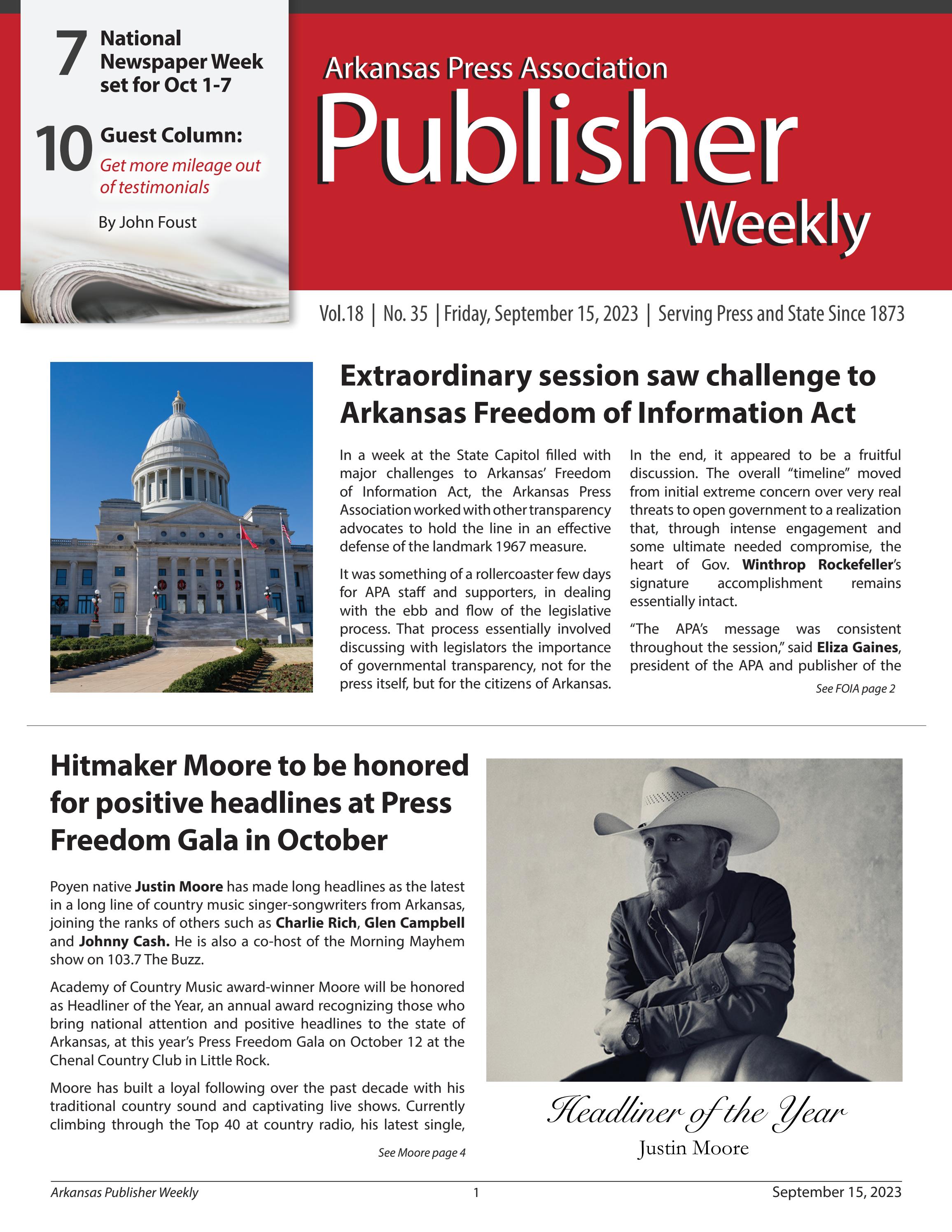 Arkansas Publisher Weekly September 15, 2023 by Arkansas Press