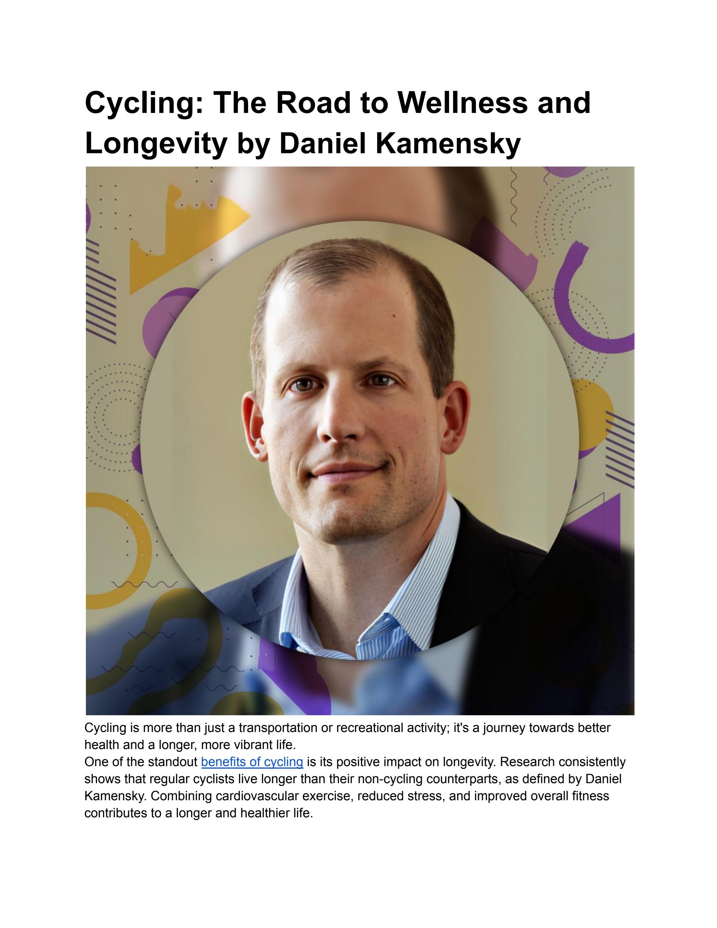 Cycling: The Road to Wellness and Longevity by Daniel Kamensky by ...