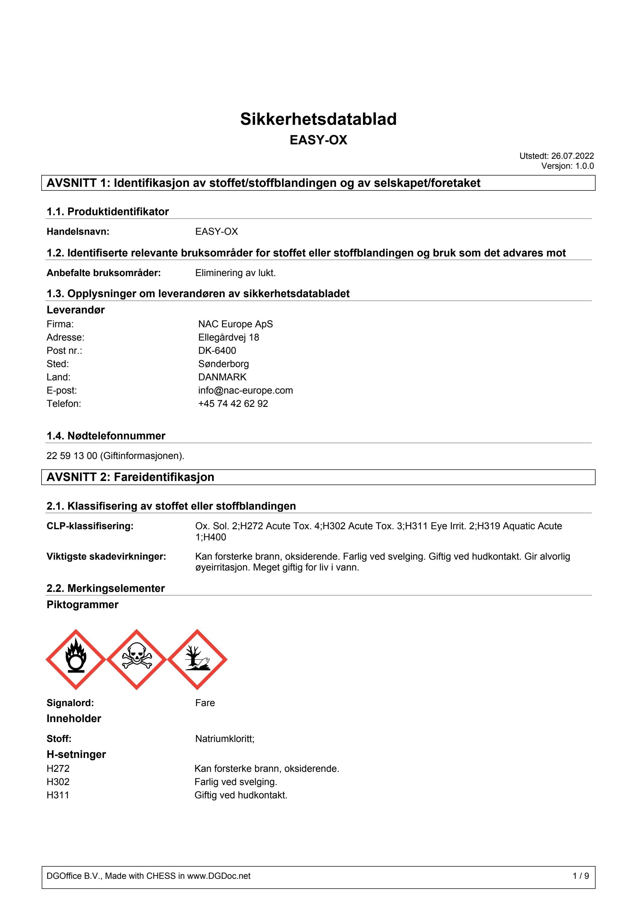 EASY-OX sikkerhetsdatablad - NO by NAC-Europe - Issuu