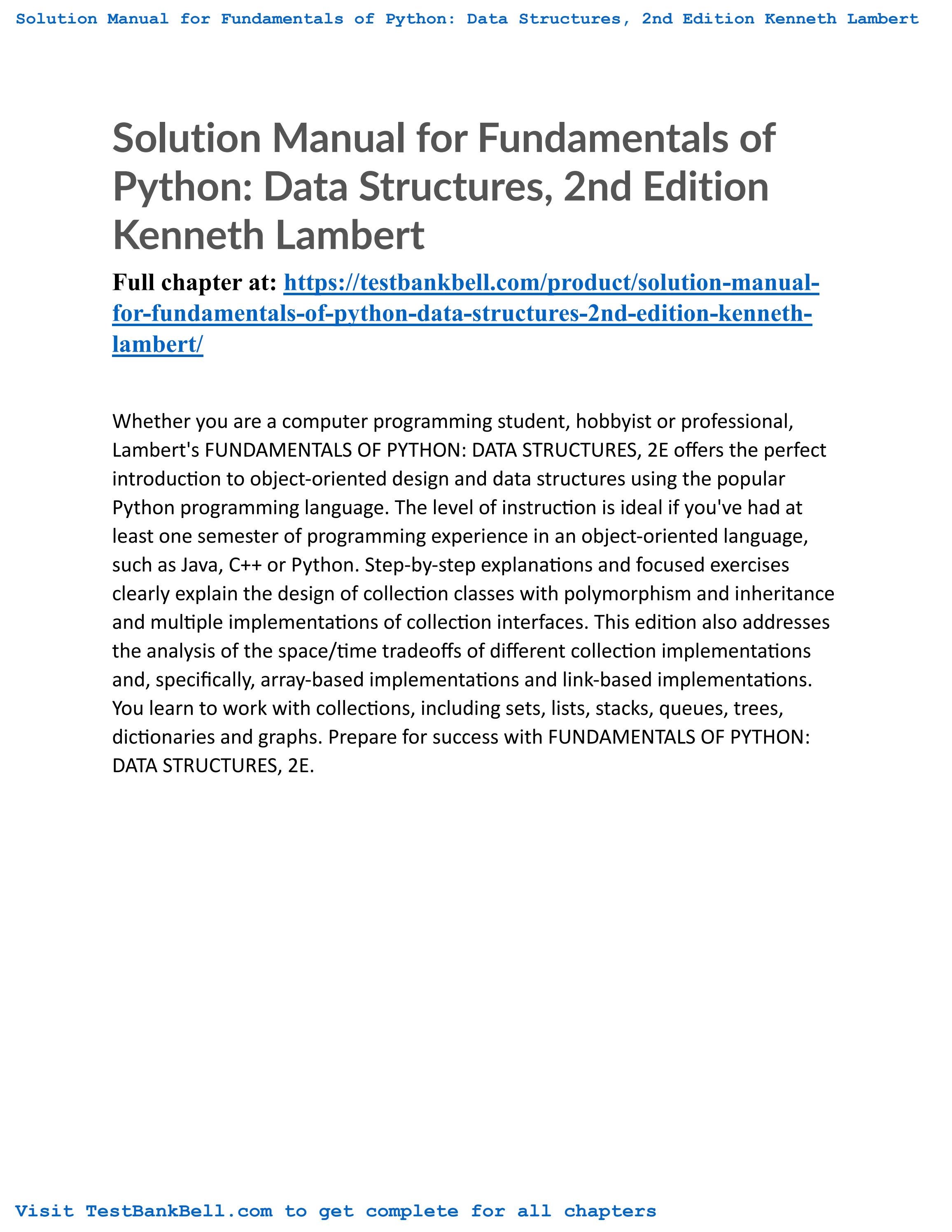 Solution manual for fundamentals of python data structures 2nd edition ...