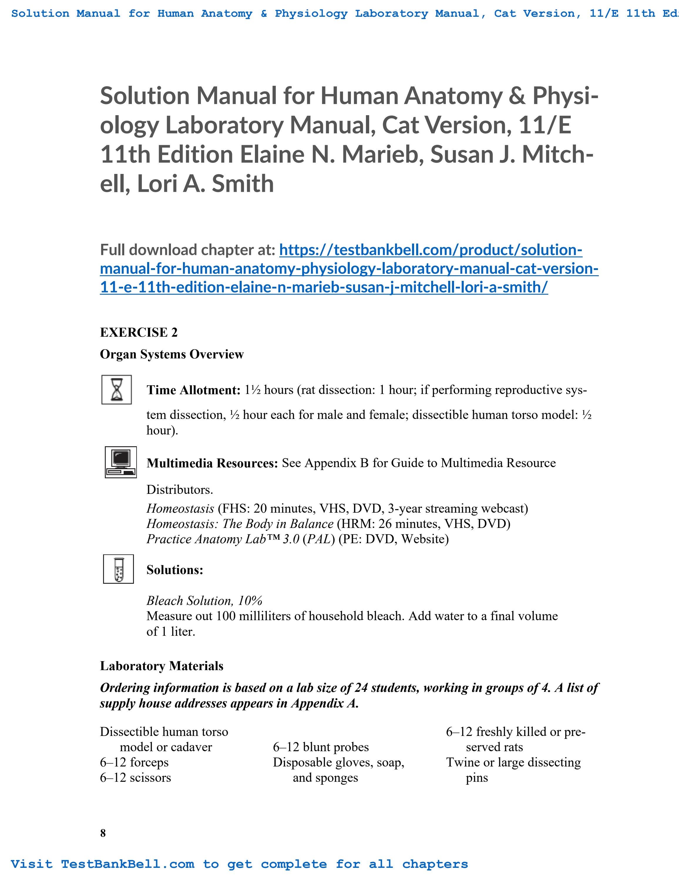 Solution manual for human anatomy physiology laboratory manual cat