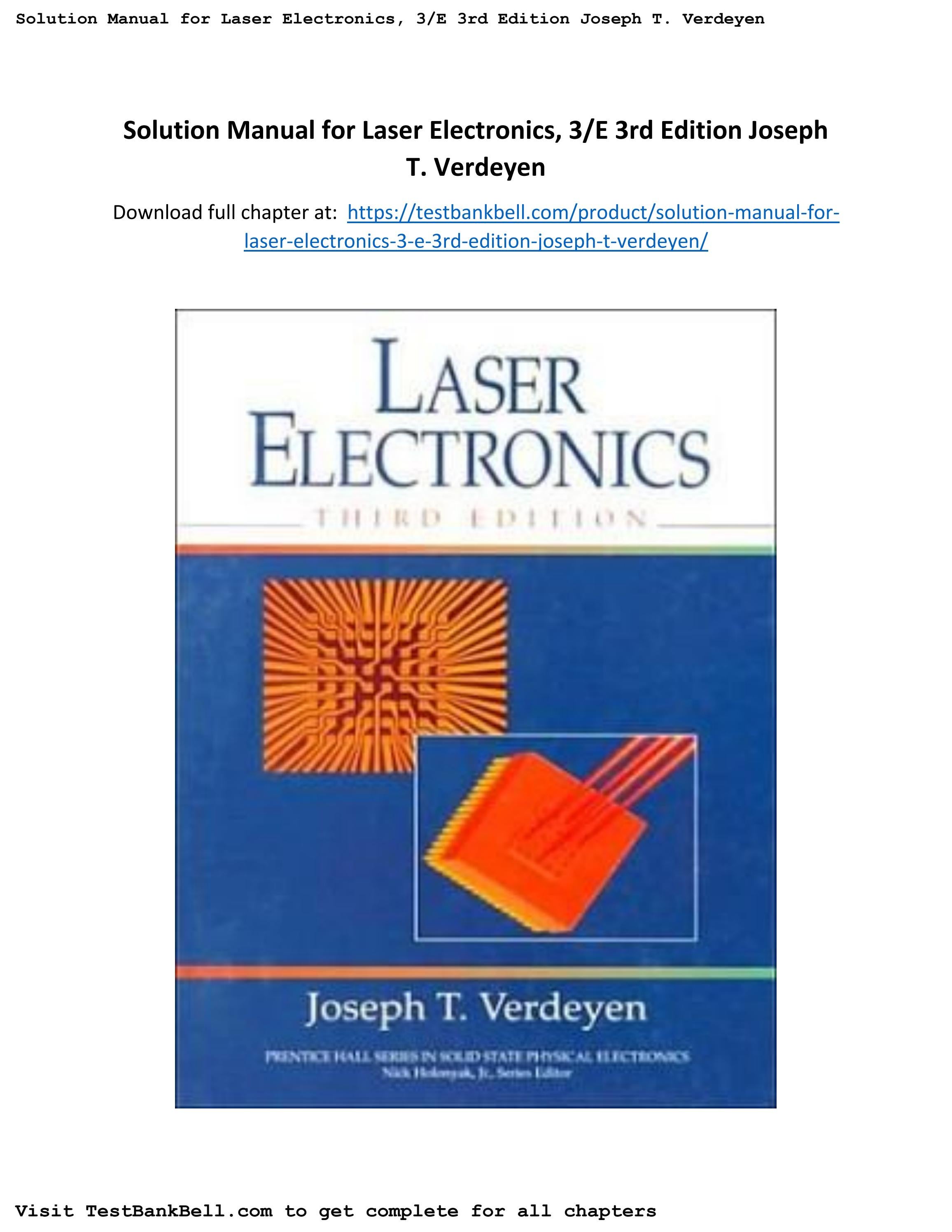 Solution manual for laser electronics 3 e 3rd edition joseph t verdeyen
