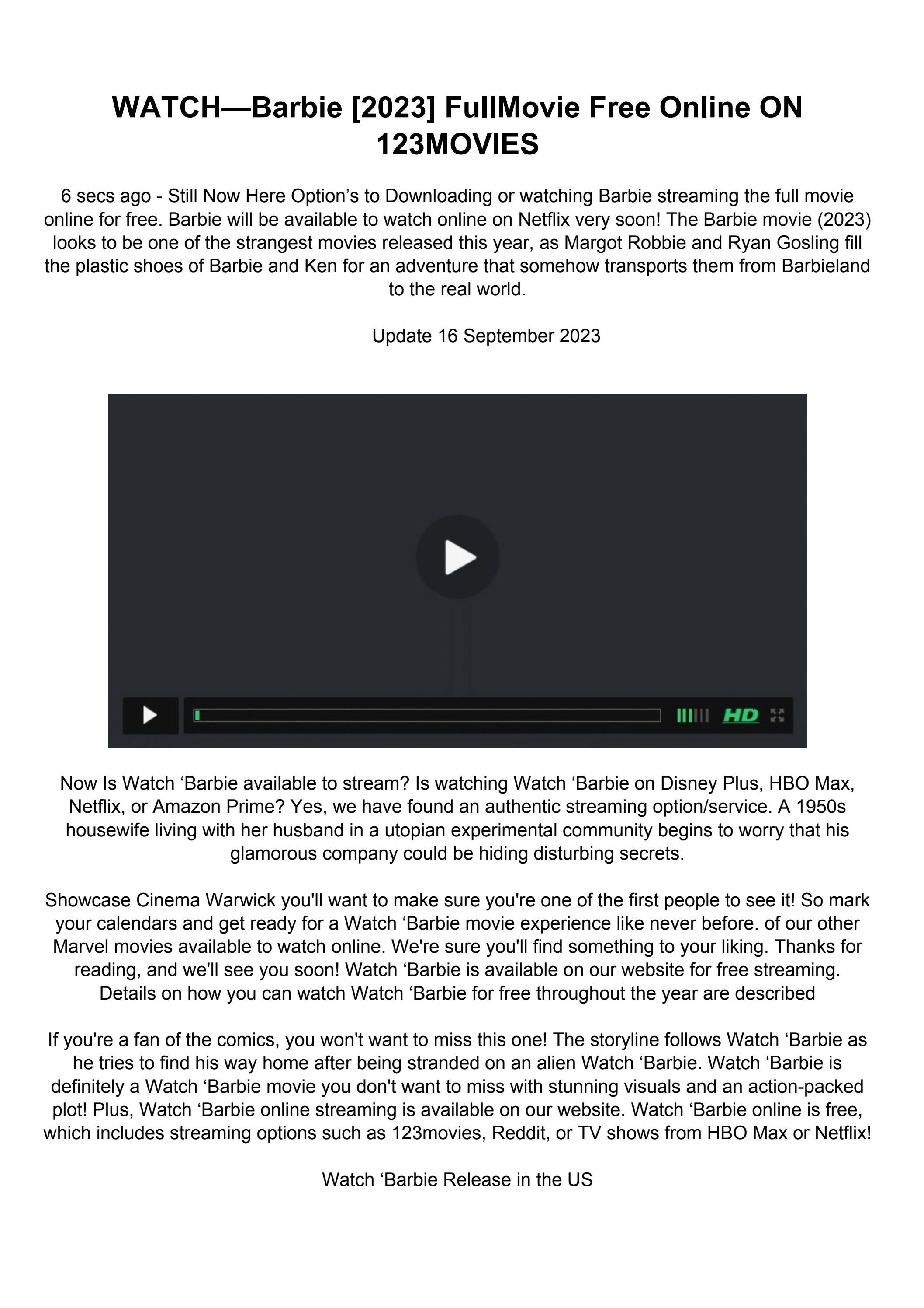 wAtCh!~ Barbie (ONLINE) FULLMOVIE FREE ON STREAMINGS by watherline - Issuu