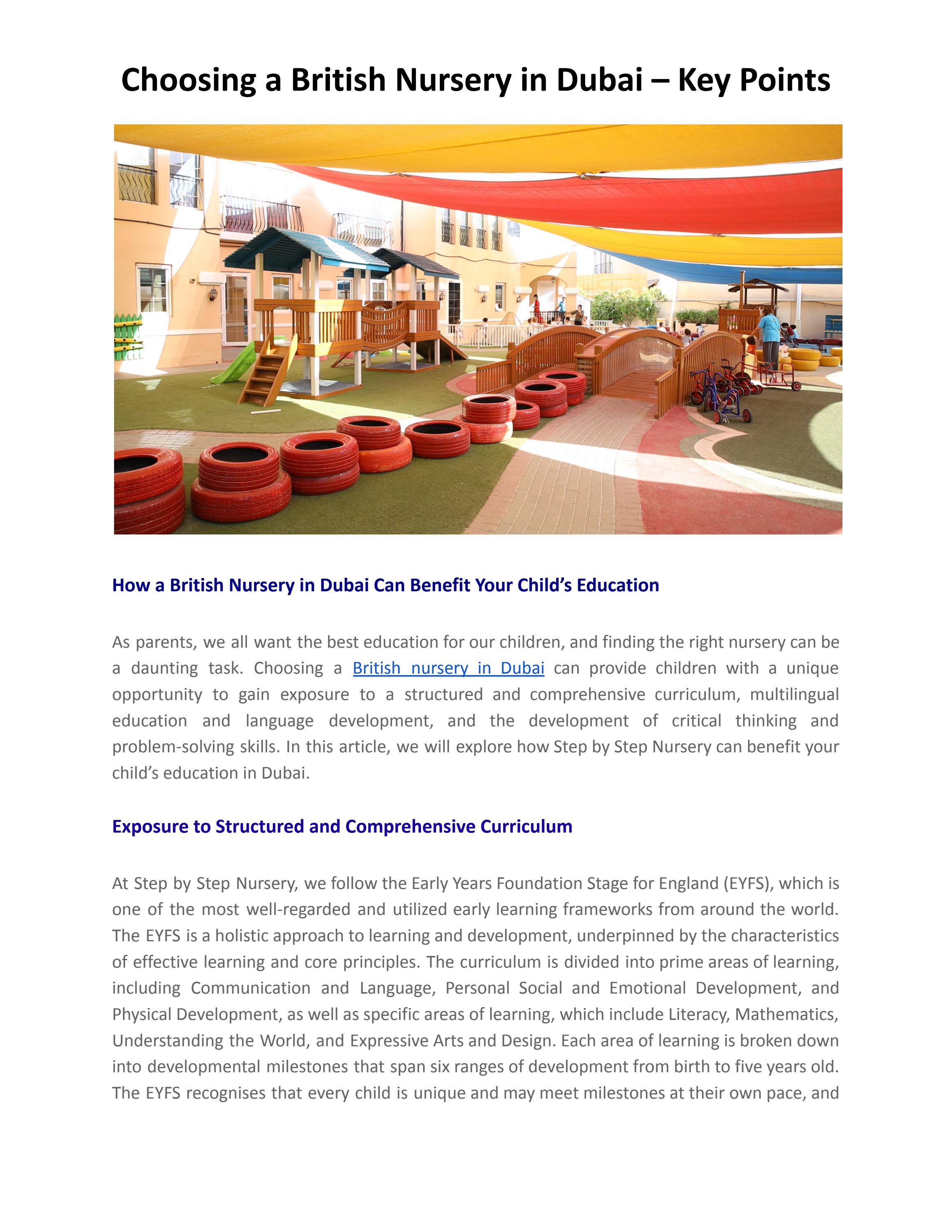 Choosing a British Nursery in Dubai Key Points by Step by Step