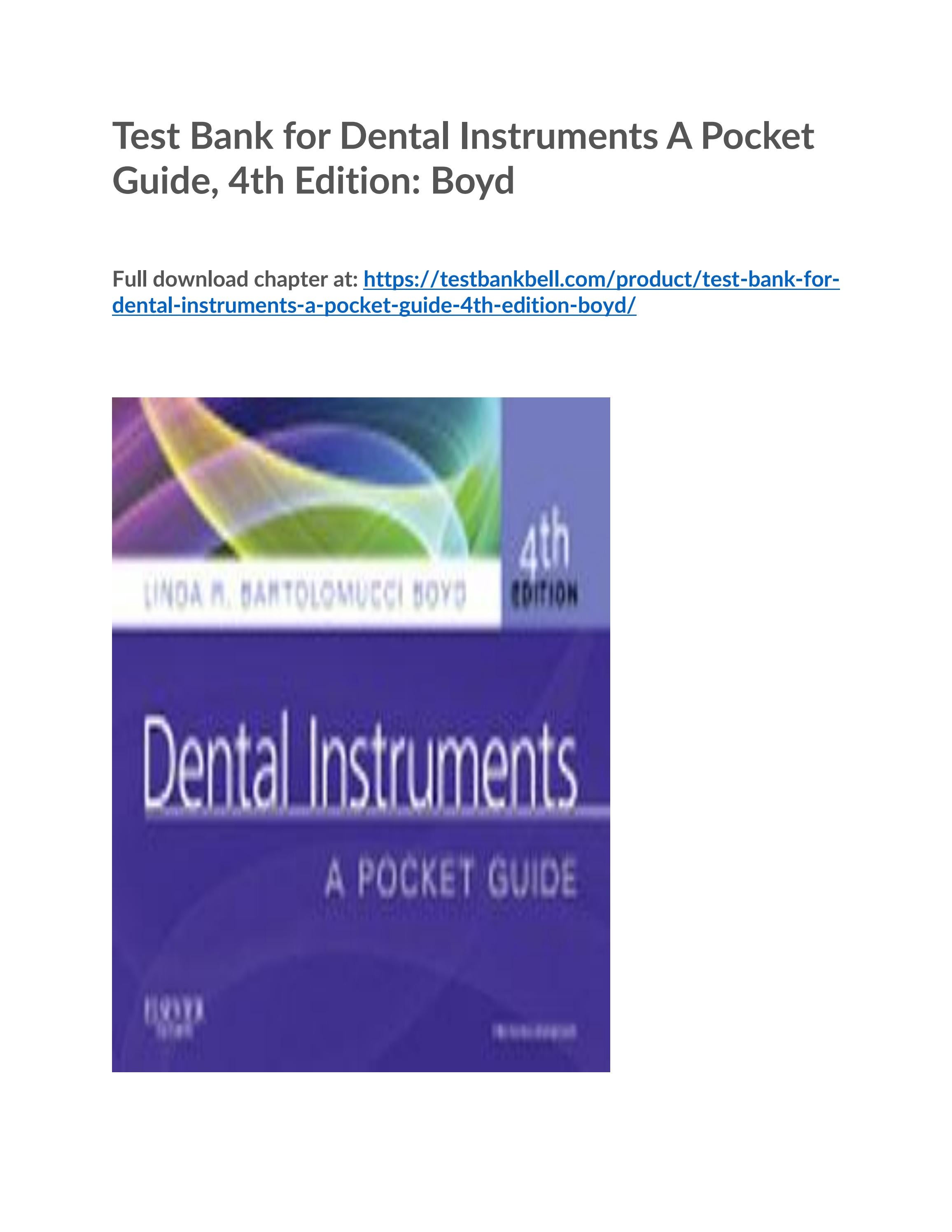 Test bank for dental instruments a pocket guide 4th edition boyd by
