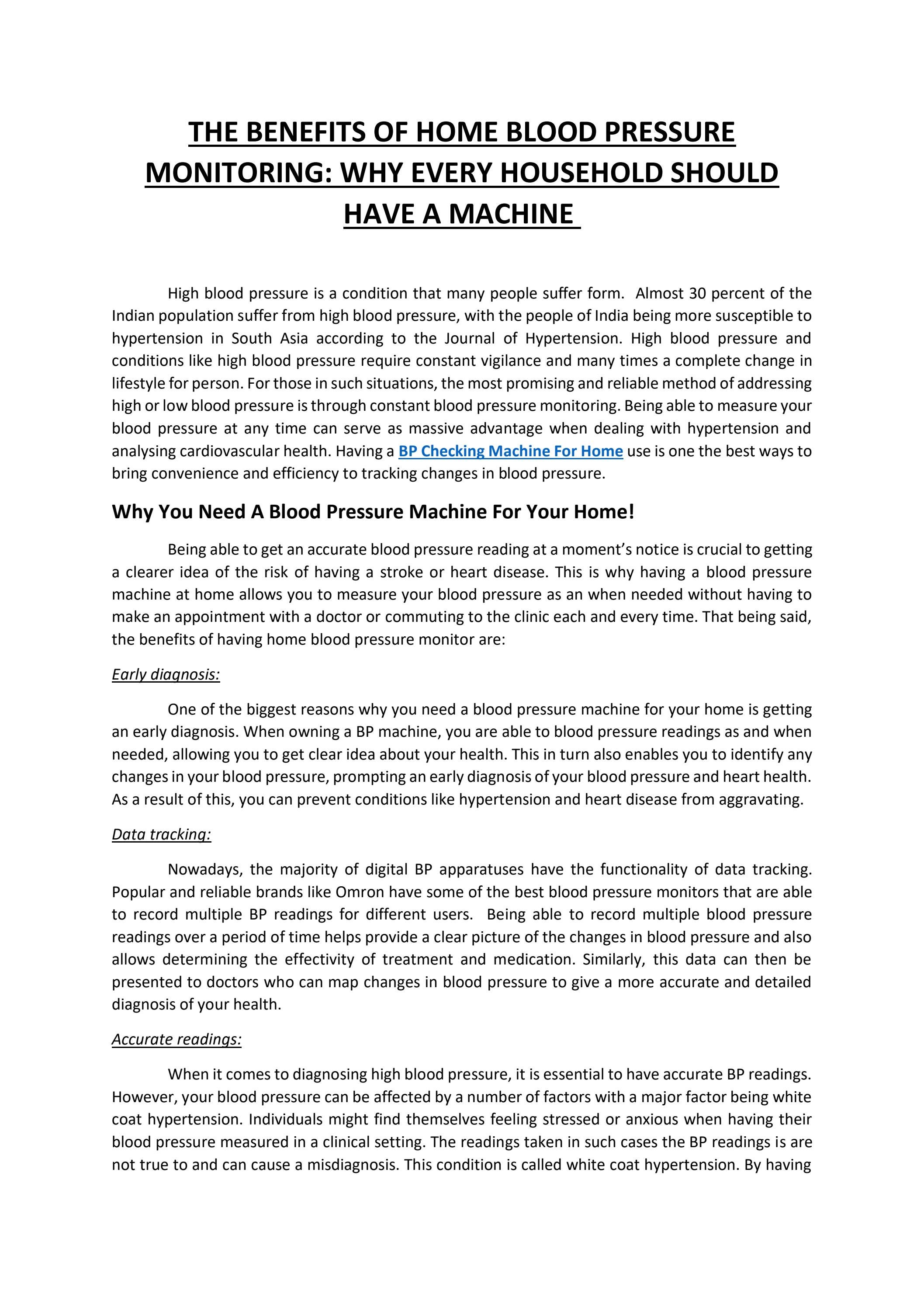 THE BENEFITS OF HOME BLOOD PRESSURE MONITORING WHY EVERY HOUSEHOLD
