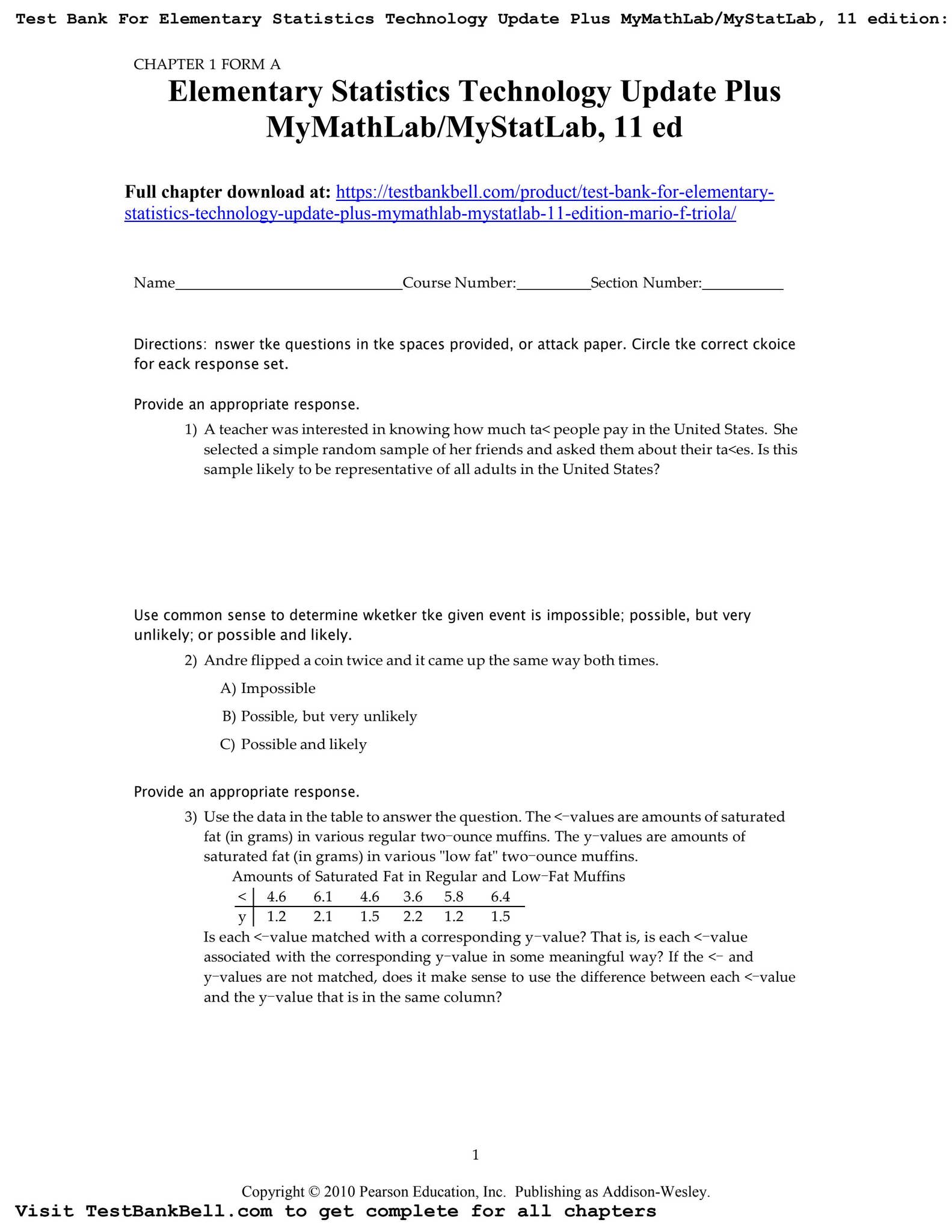 Test bank for elementary statistics technology update plus mymathlab ...