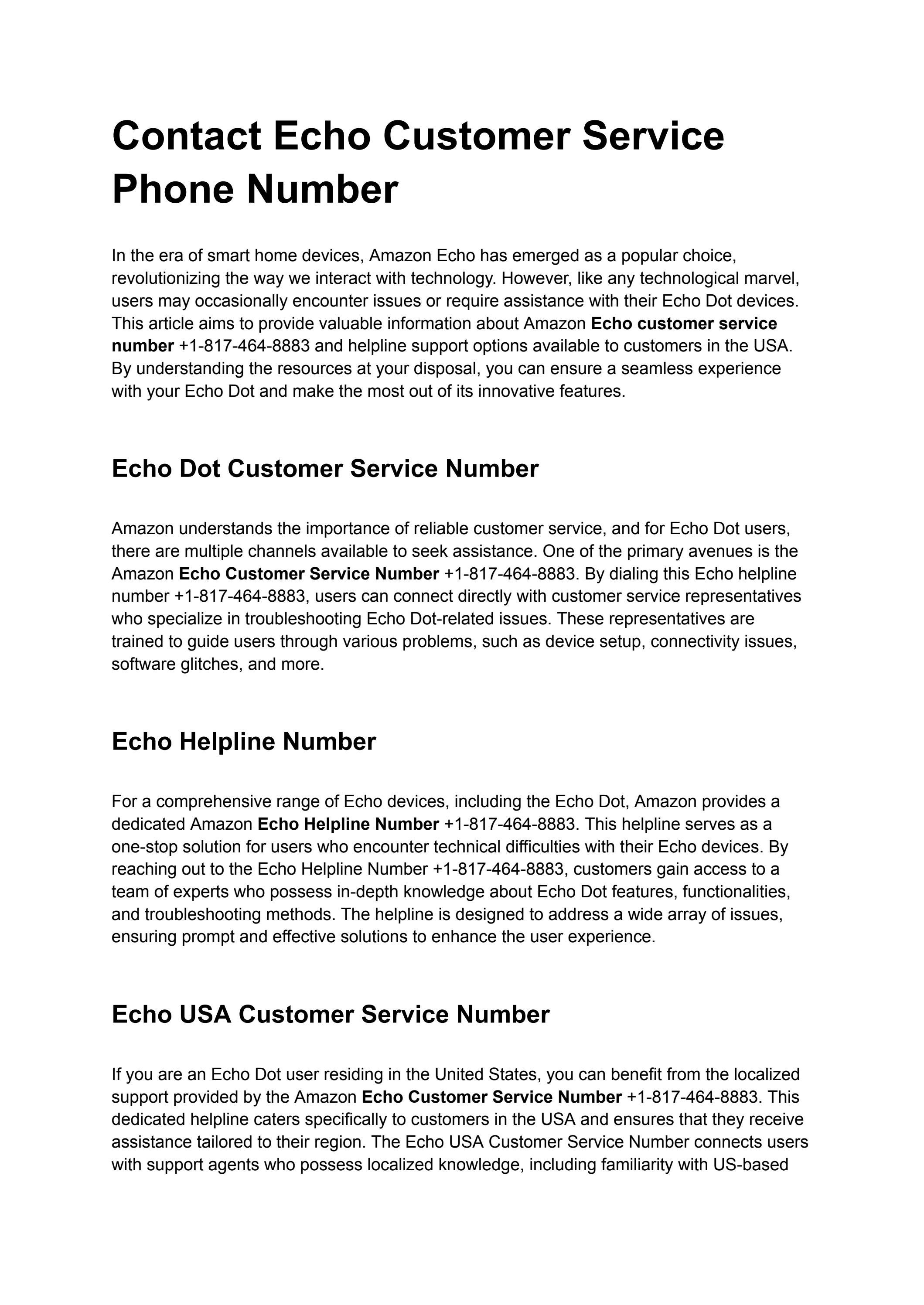 Contact Amazon Echo Customer Service (+18174648883) Number by