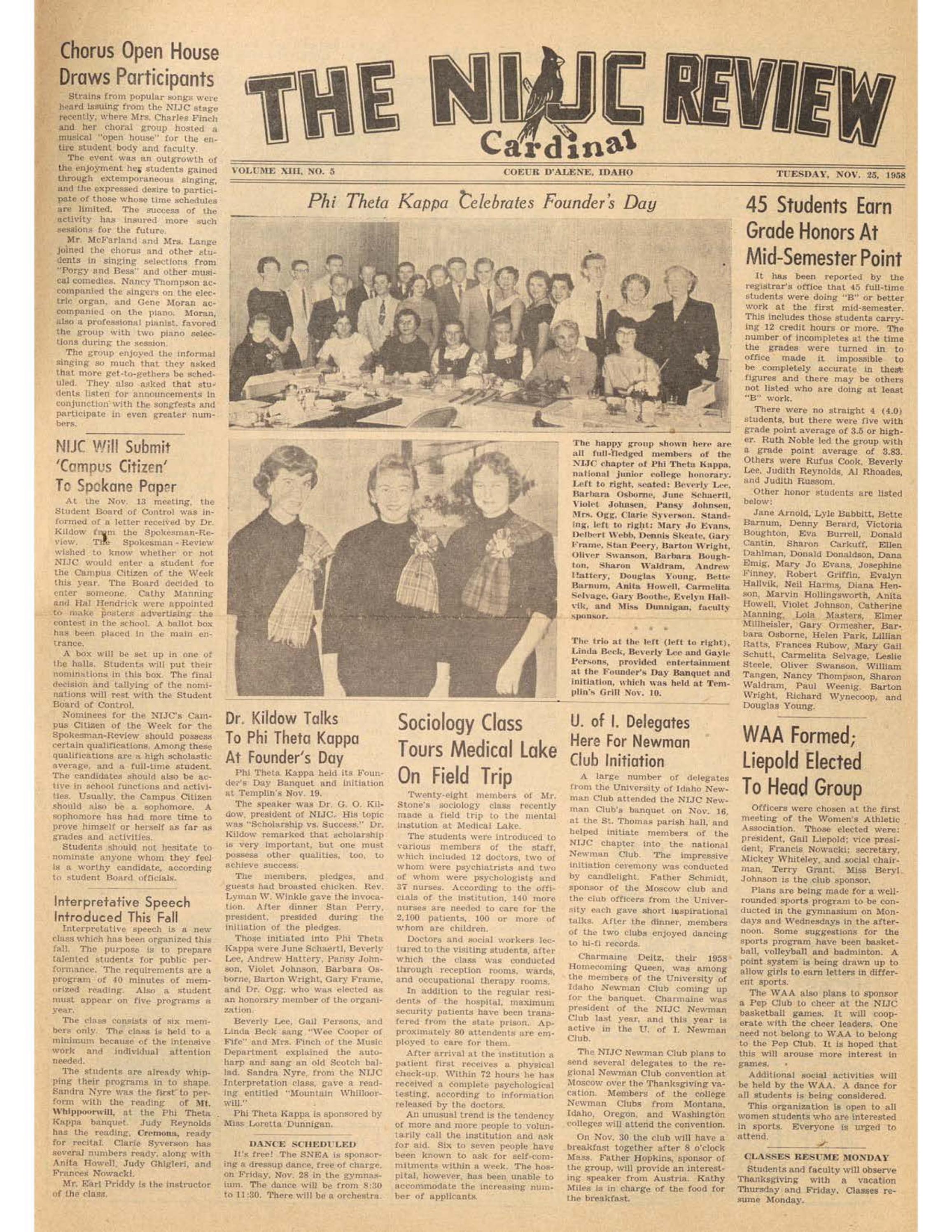 The N.I.J.C Cardinal Review Vol 13 No 5, November 25, 1958 by Molstead ...