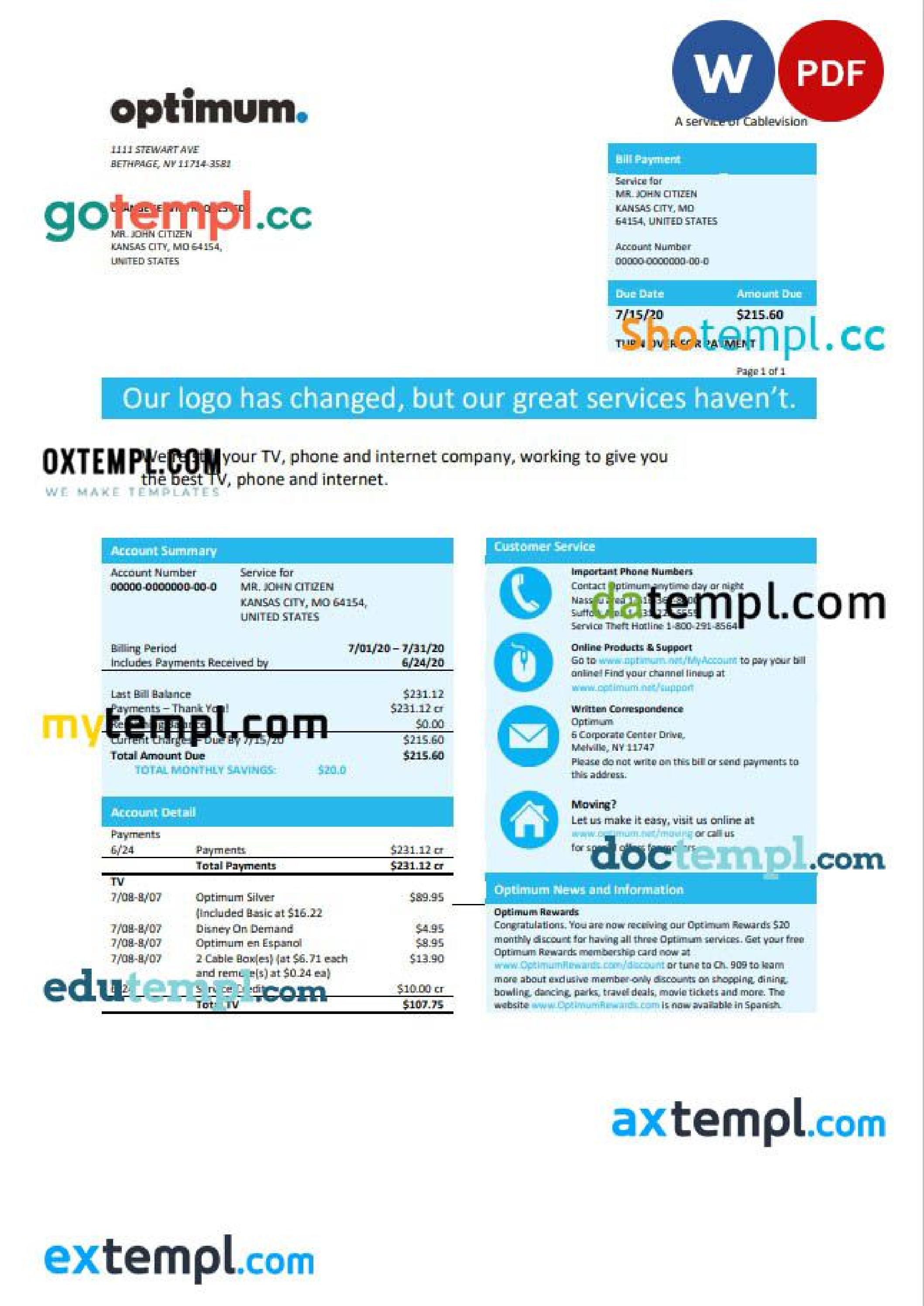 USA New York Optimum cablevision bill template in Word and PDF format by myybill Issuu