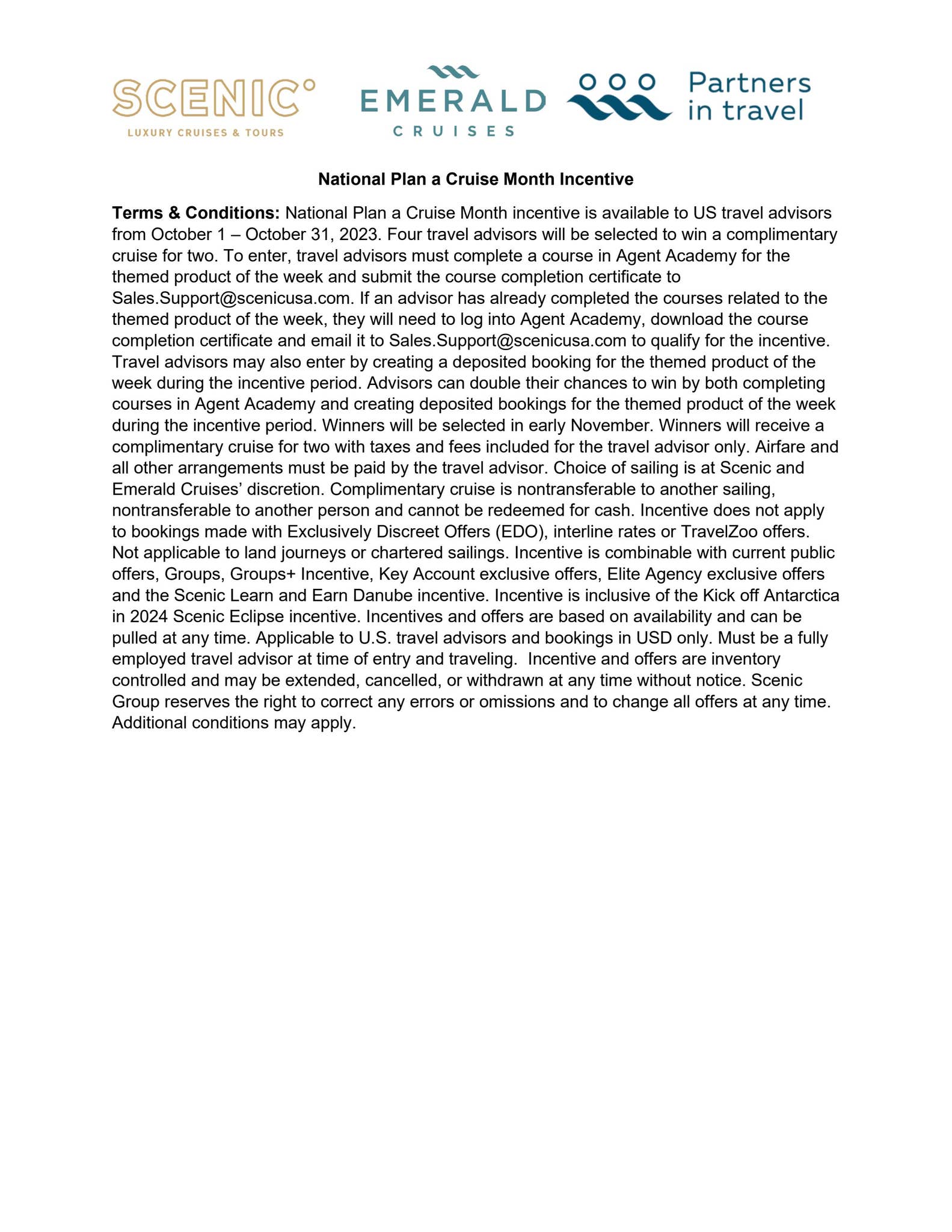National Plan A Cruise Month Incentives T Cs By Scenic Emerald