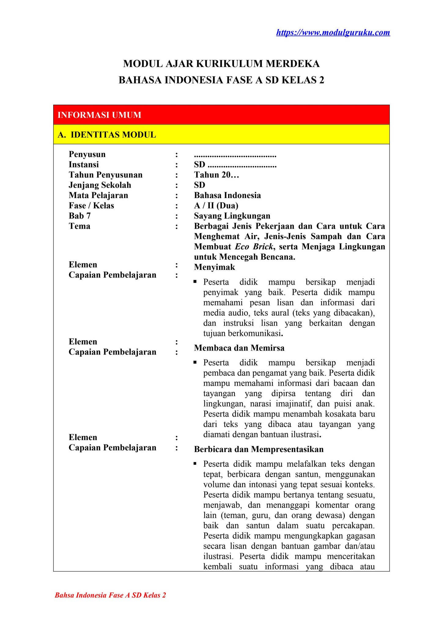 MODUL AJAR KELAS 2 SD FASE A BAHASA INDONESIA BAB 7 by Modul Guruku - Issuu