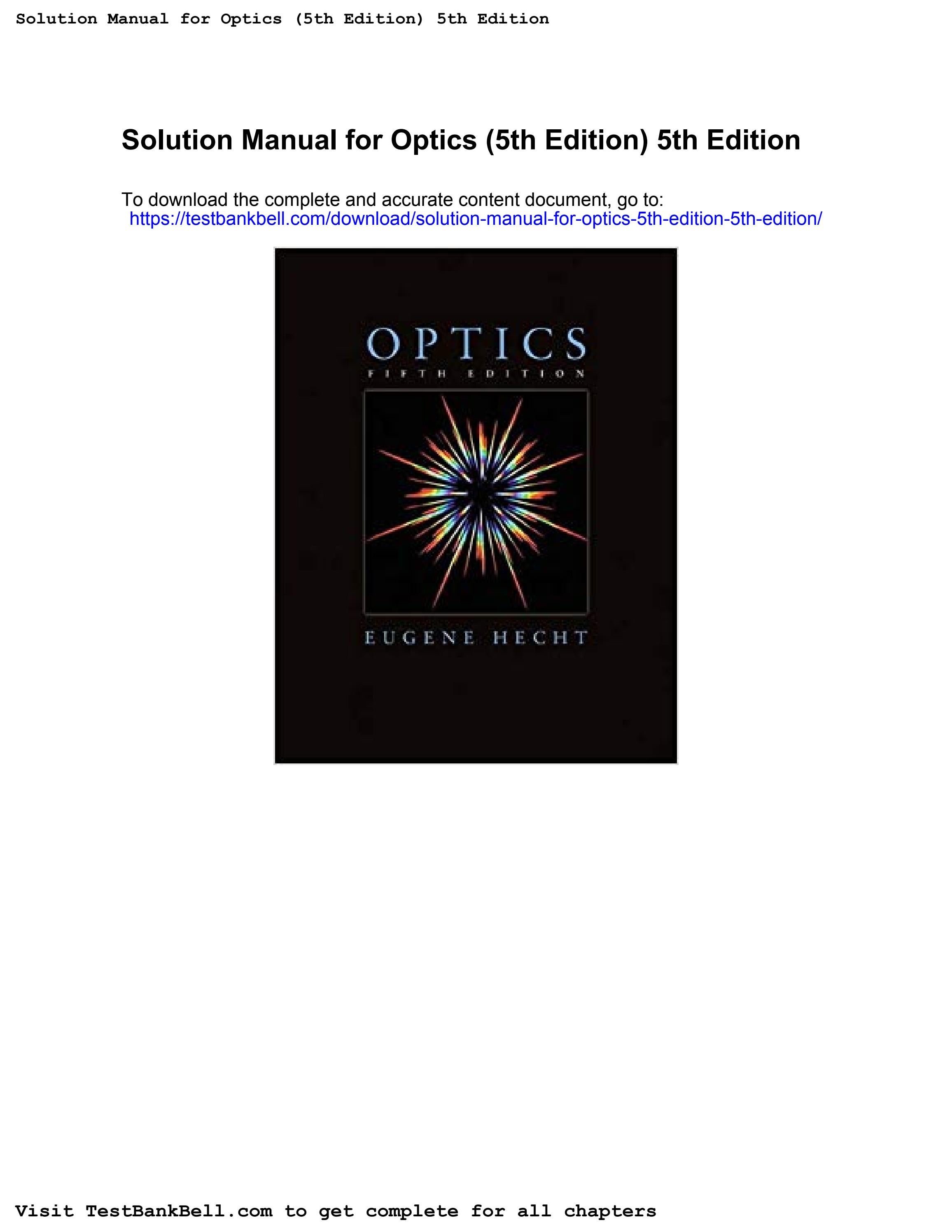 Solution manual for optics 5th edition 5th edition by anthony