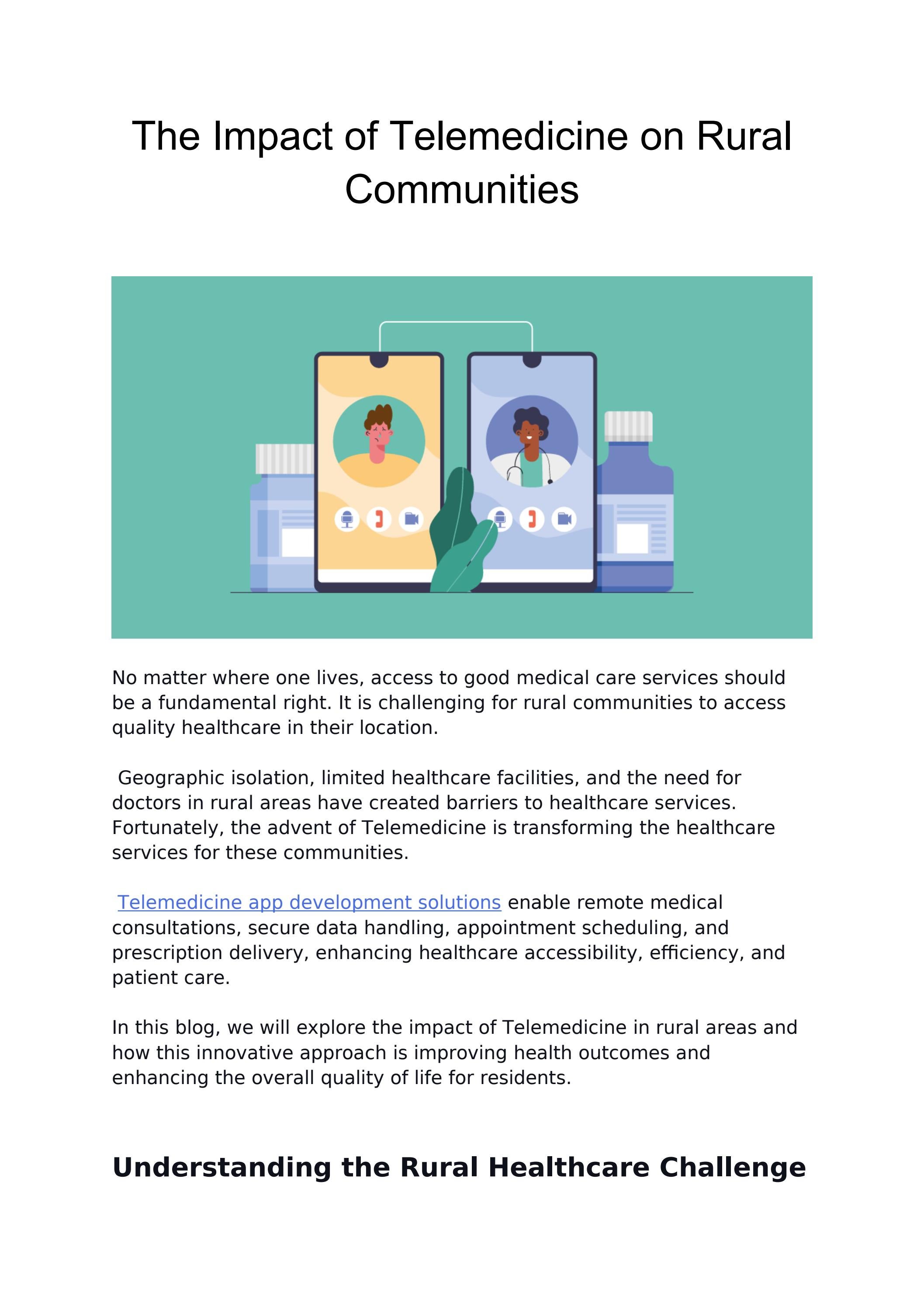 The Impact of Telemedicine on Rural Communities by jasminpatel5 - Issuu