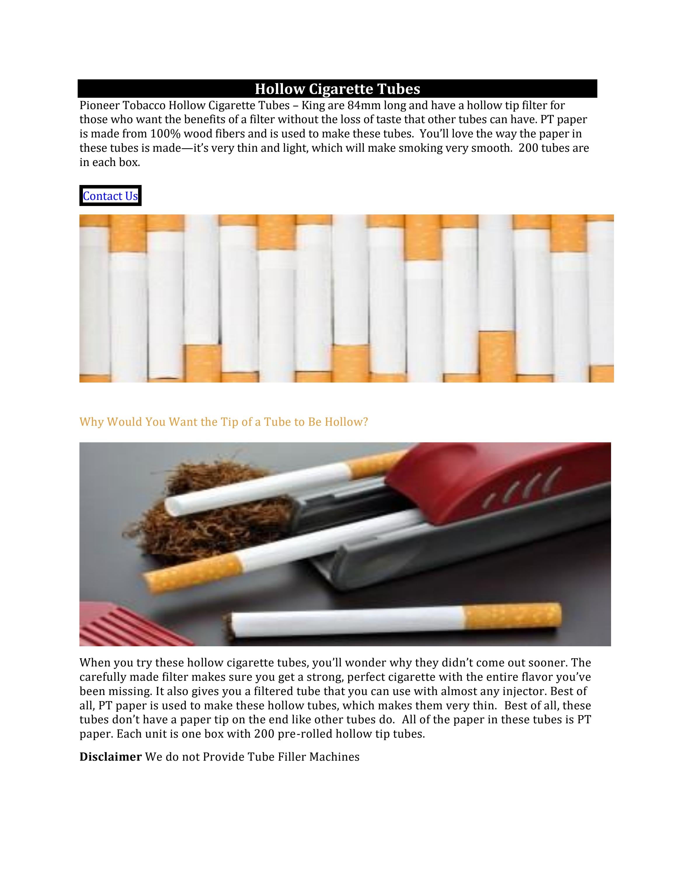 Buy Hollow Cigarette Tubes with Filter by Pioneer Tobacco Issuu