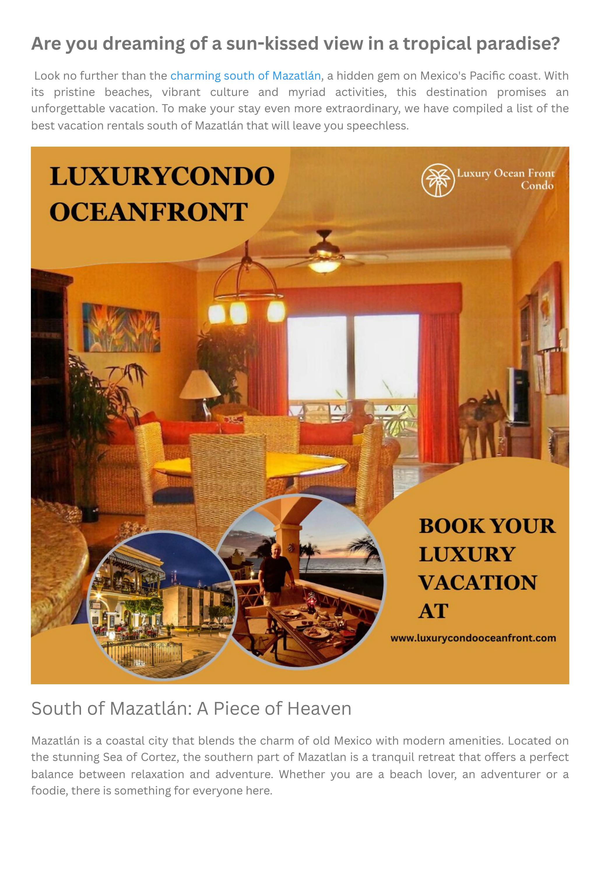 Oceanfront resort with spa services in Estrella del Mar, Mazatlán by Luxury Condo Ocean Front