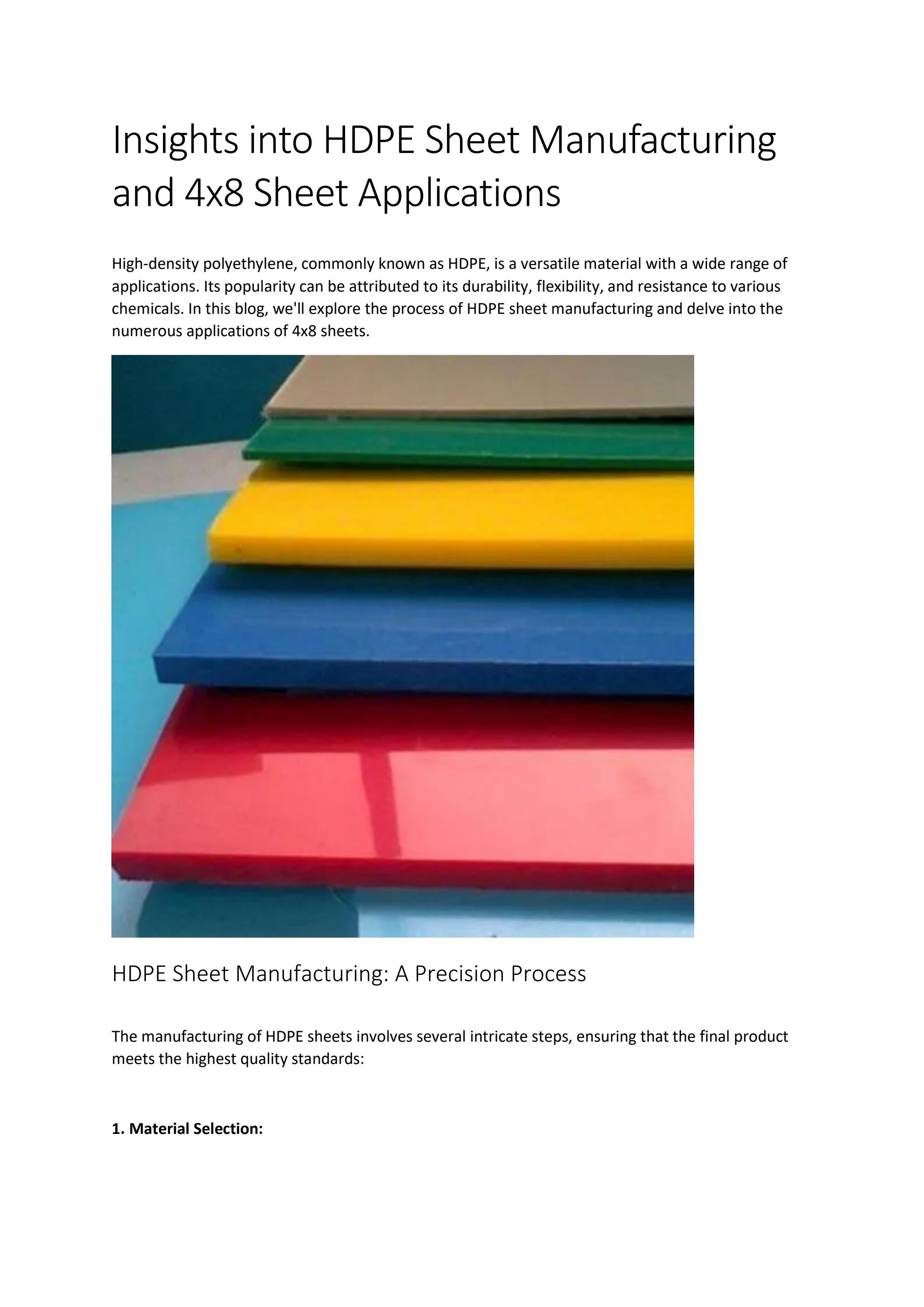 Insights into HDPE Sheet Manufacturing and 4x8 Sheet Applications by domebuoo Issuu