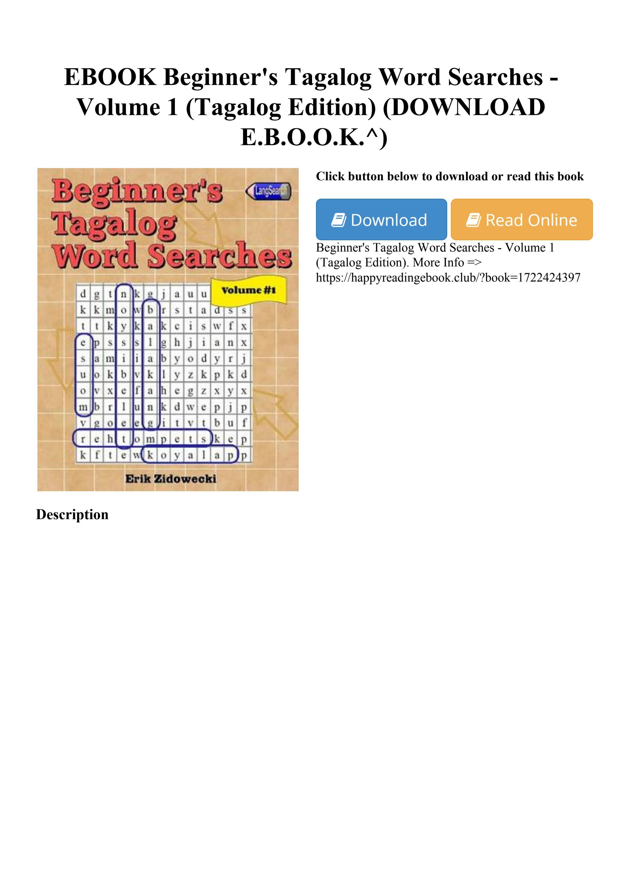 EBOOK Beginner's Tagalog Word Searches Volume 1 (Tagalog Edition
