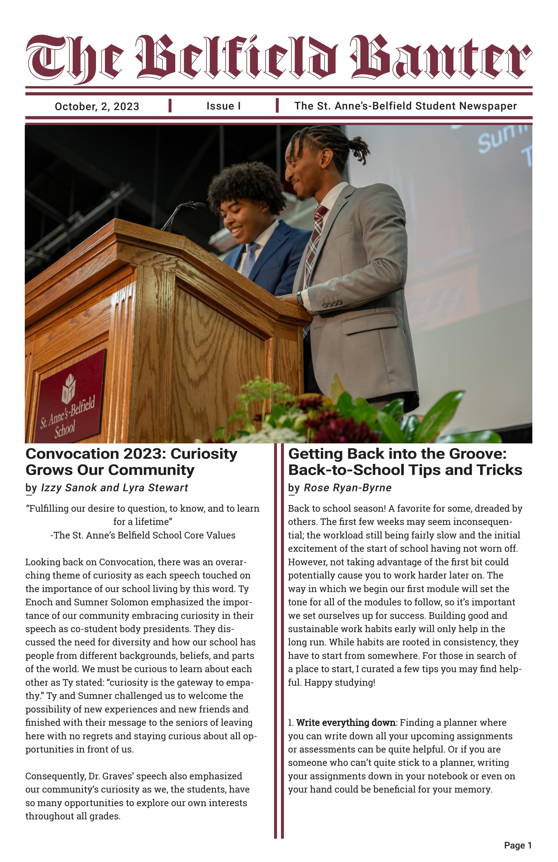 The Belfield Banter, Fall 2023 Issue 1 by St. Anne'sBelfield School
