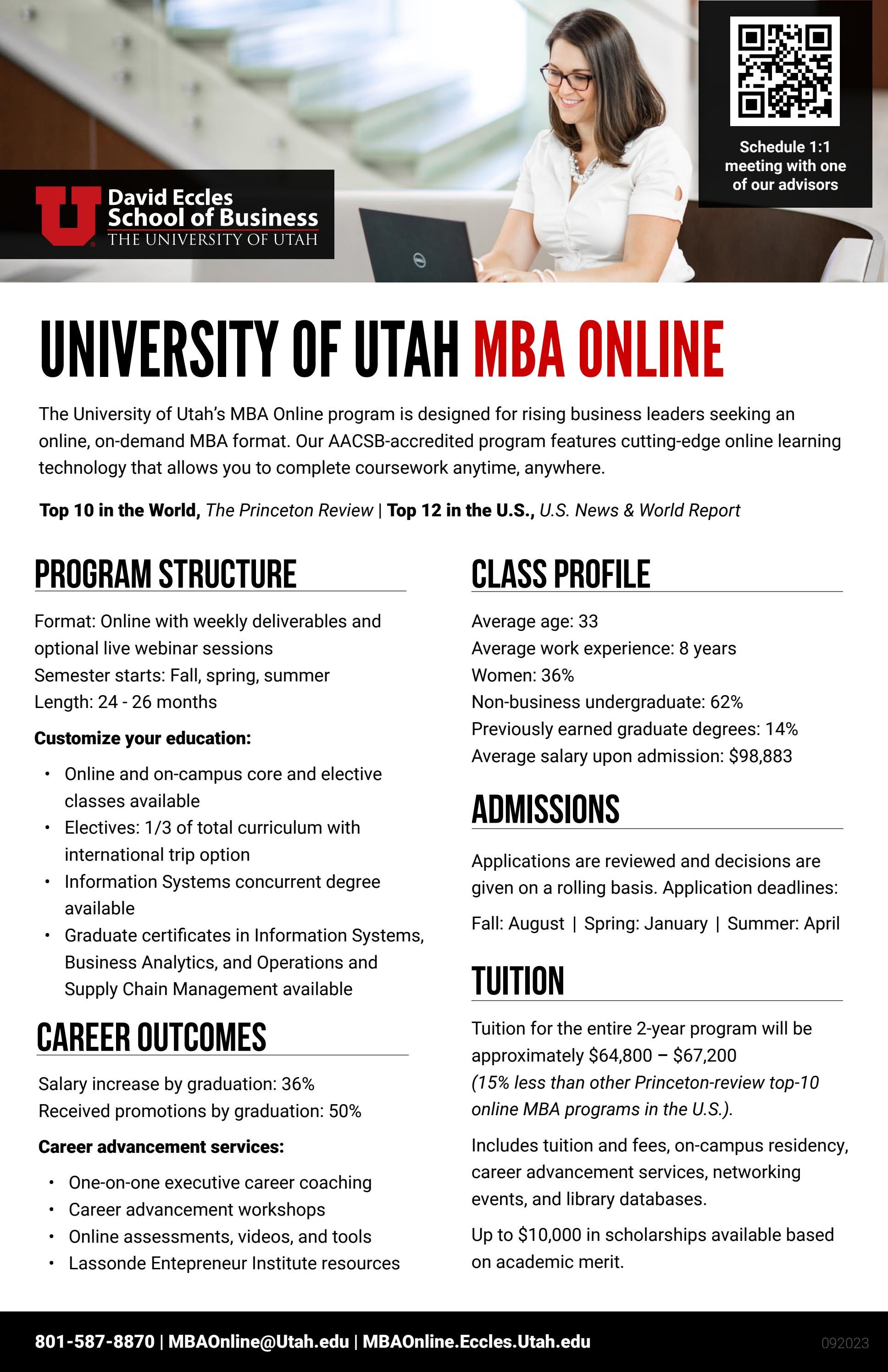 University of Utah MBA Online At a Glance by University of Utah's MBA ...