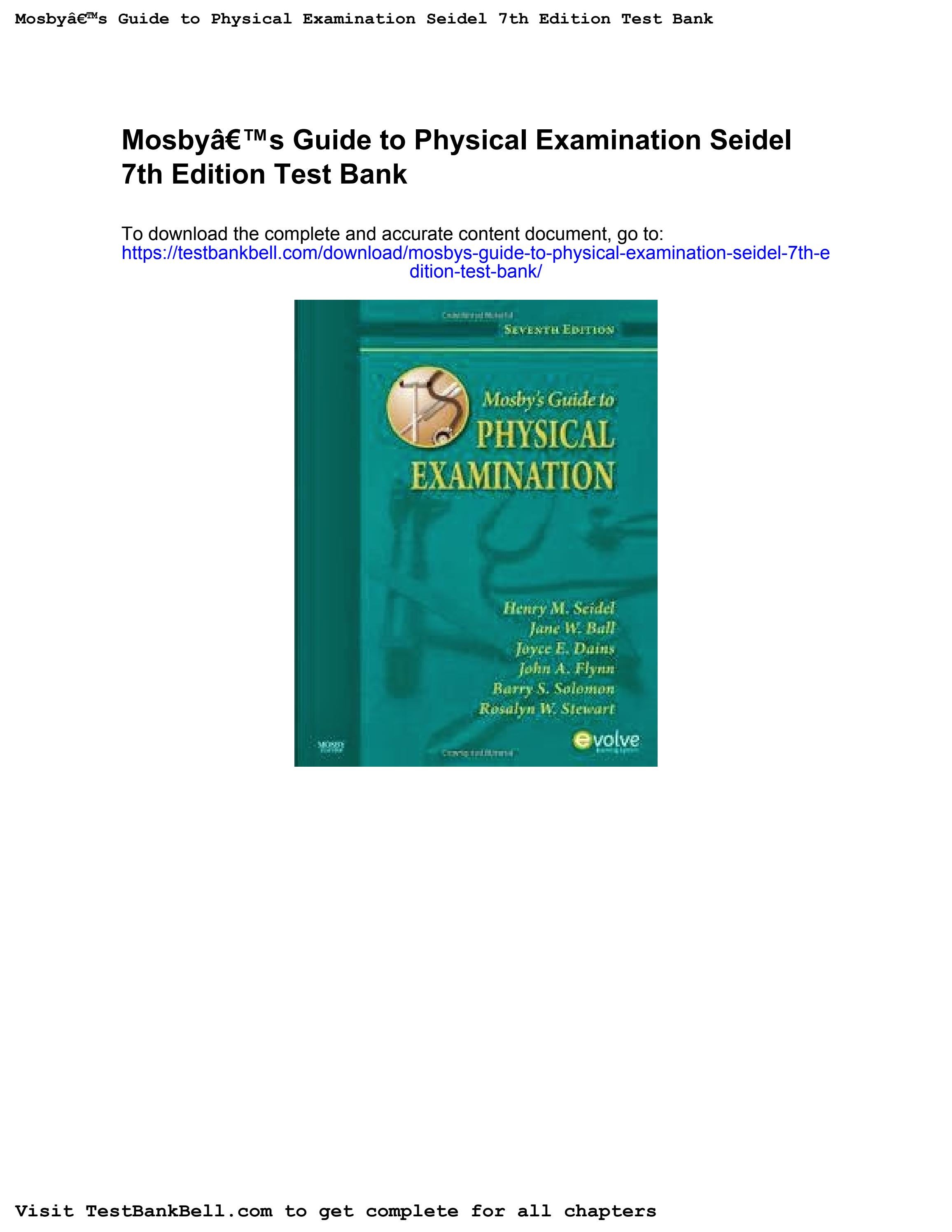 Mosbys guide to physical examination seidel 7th edition test bank by