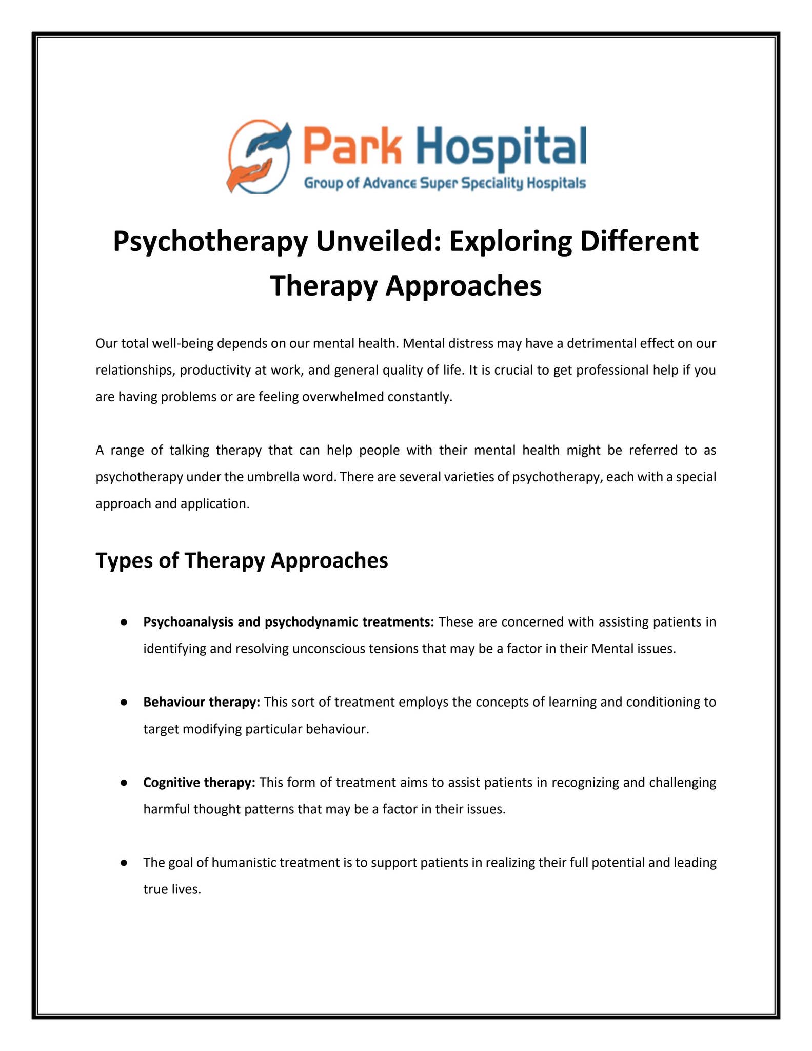 Psychotherapy Unveiled: Exploring Different Therapy Approaches by Park ...