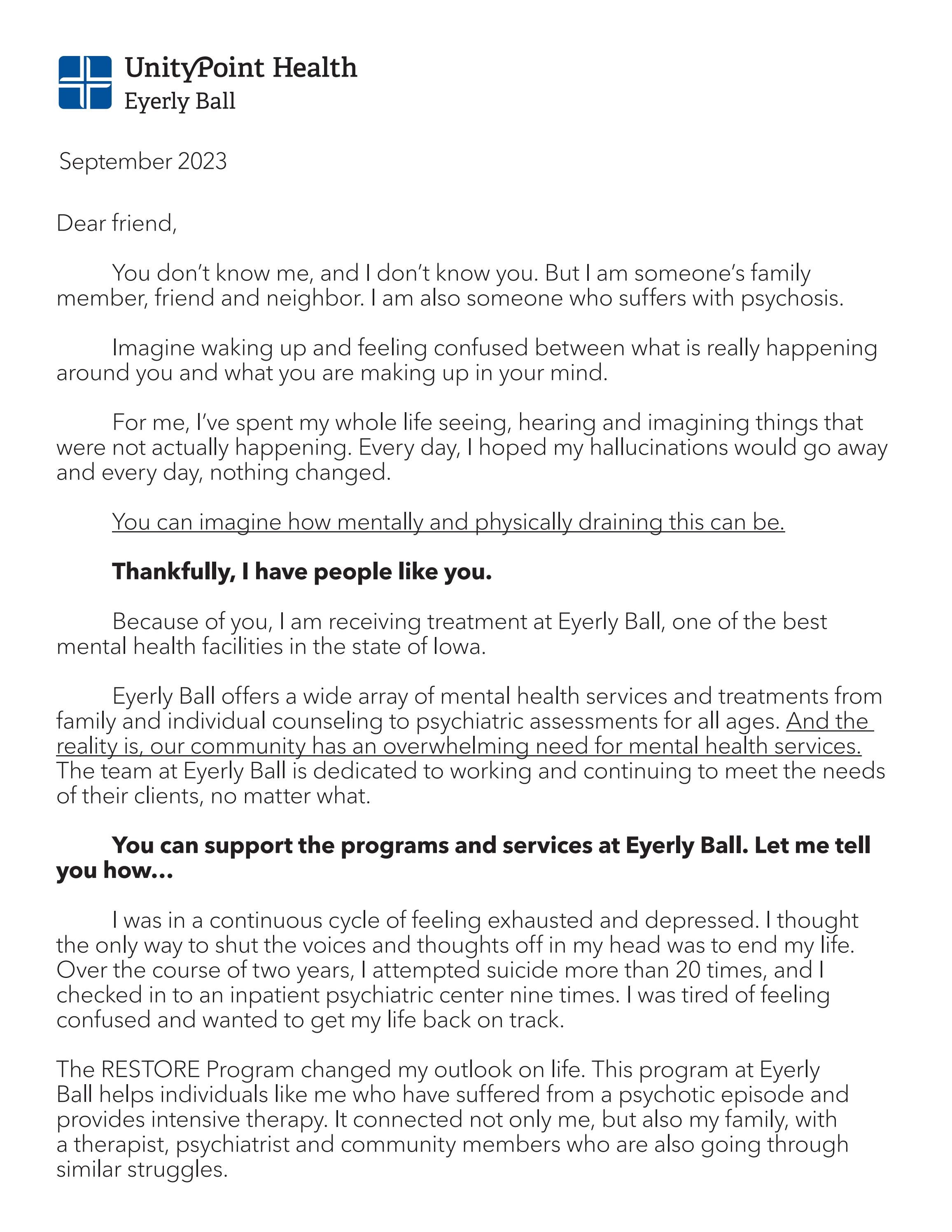 A Letter from an Eyerly Ball Patient Fall 2023 by