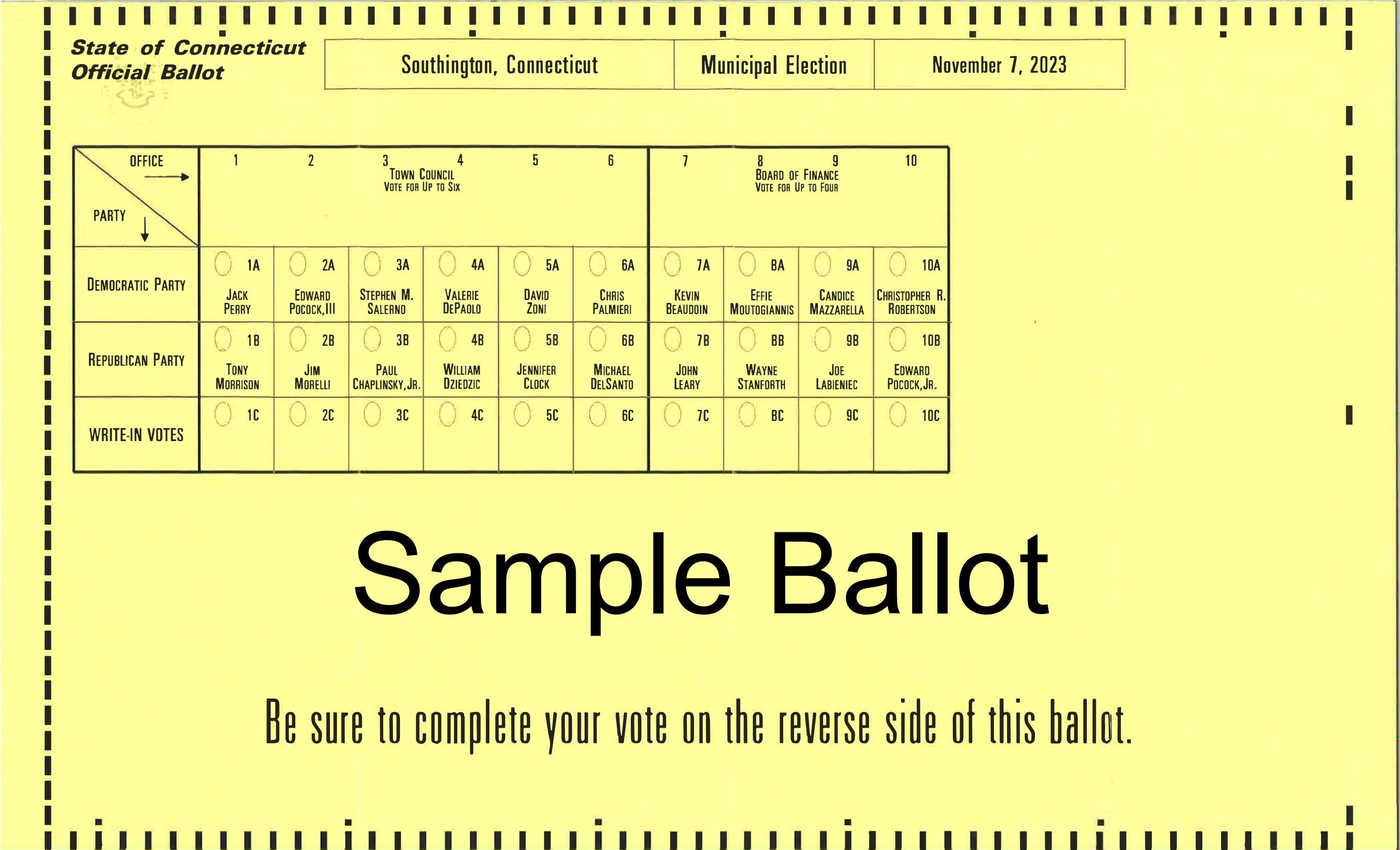 Southington 2023 Sample Ballot by Record Journal Issuu