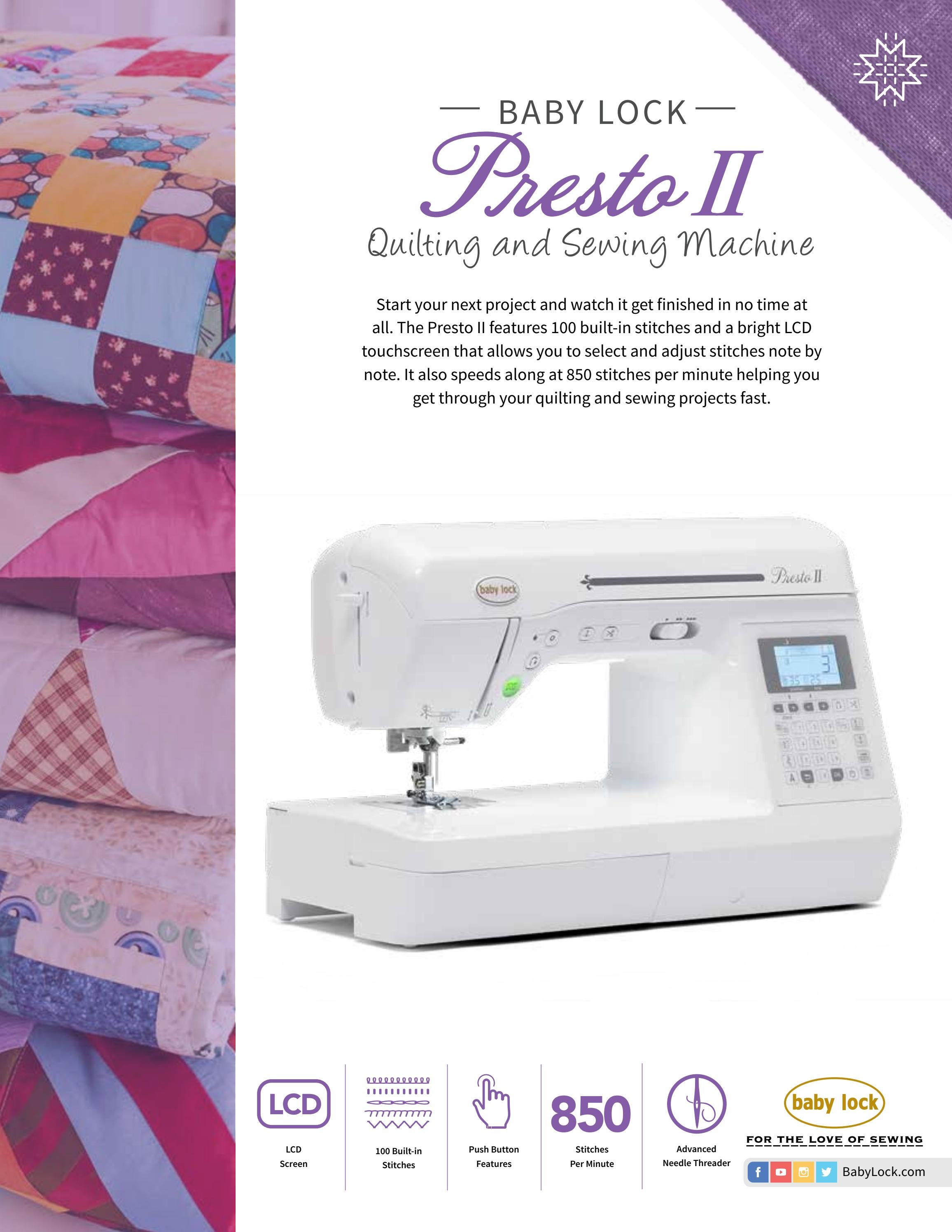 Baby Lock Presto II Spec Sheet by babylocksewing Issuu