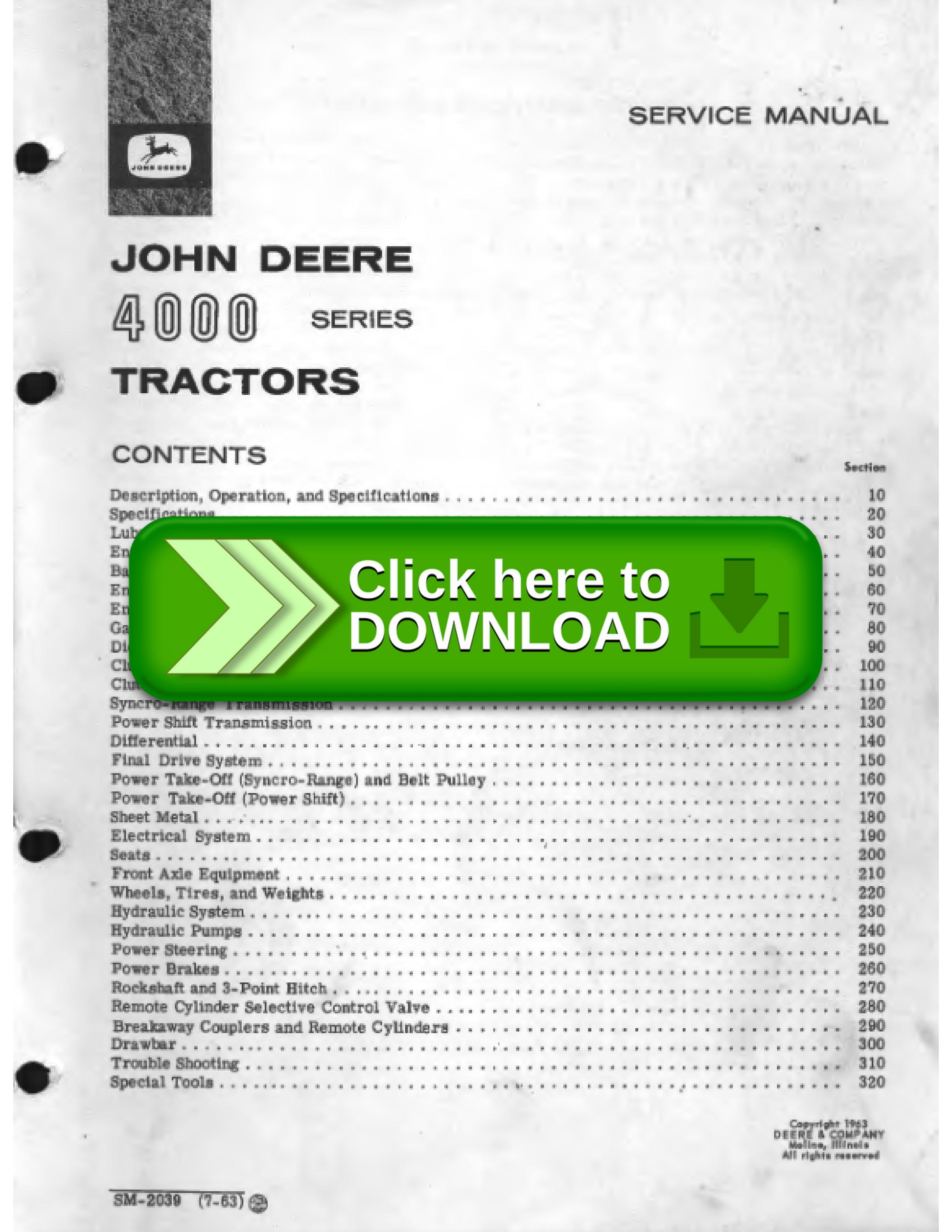 John Deere 4000 Series Tractor Repair Manual SM2039 by Service & Repair